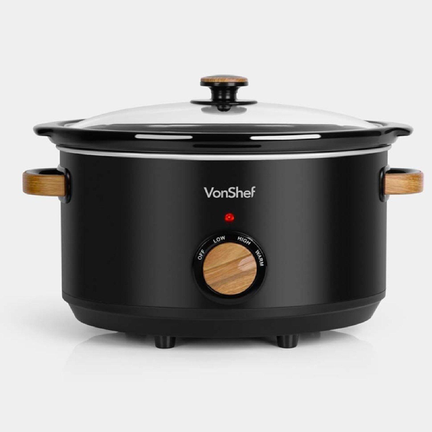 Black - VonHaus - Fika Black & Wood 6.5L Slow Cooker - 1