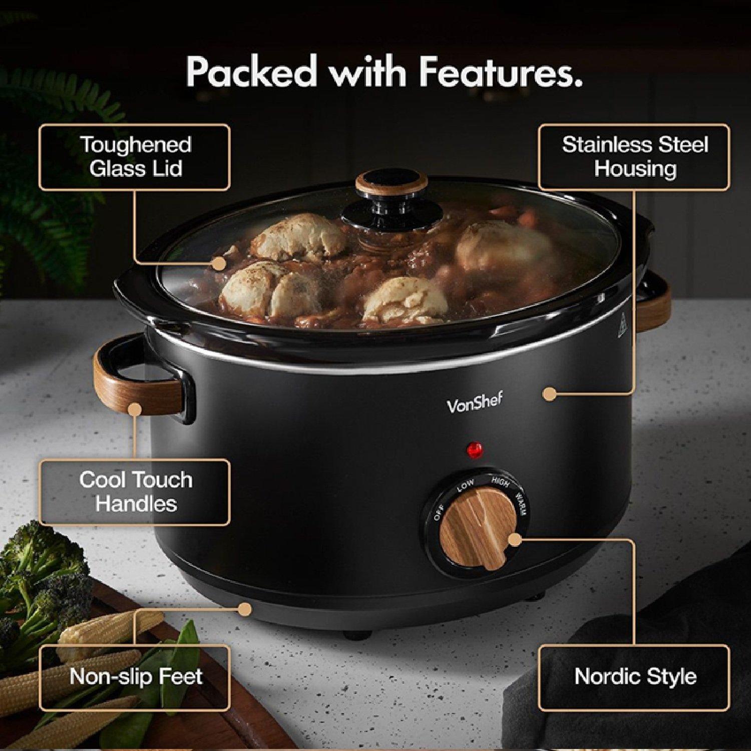 Black - VonHaus - Fika Black & Wood 6.5L Slow Cooker - 3