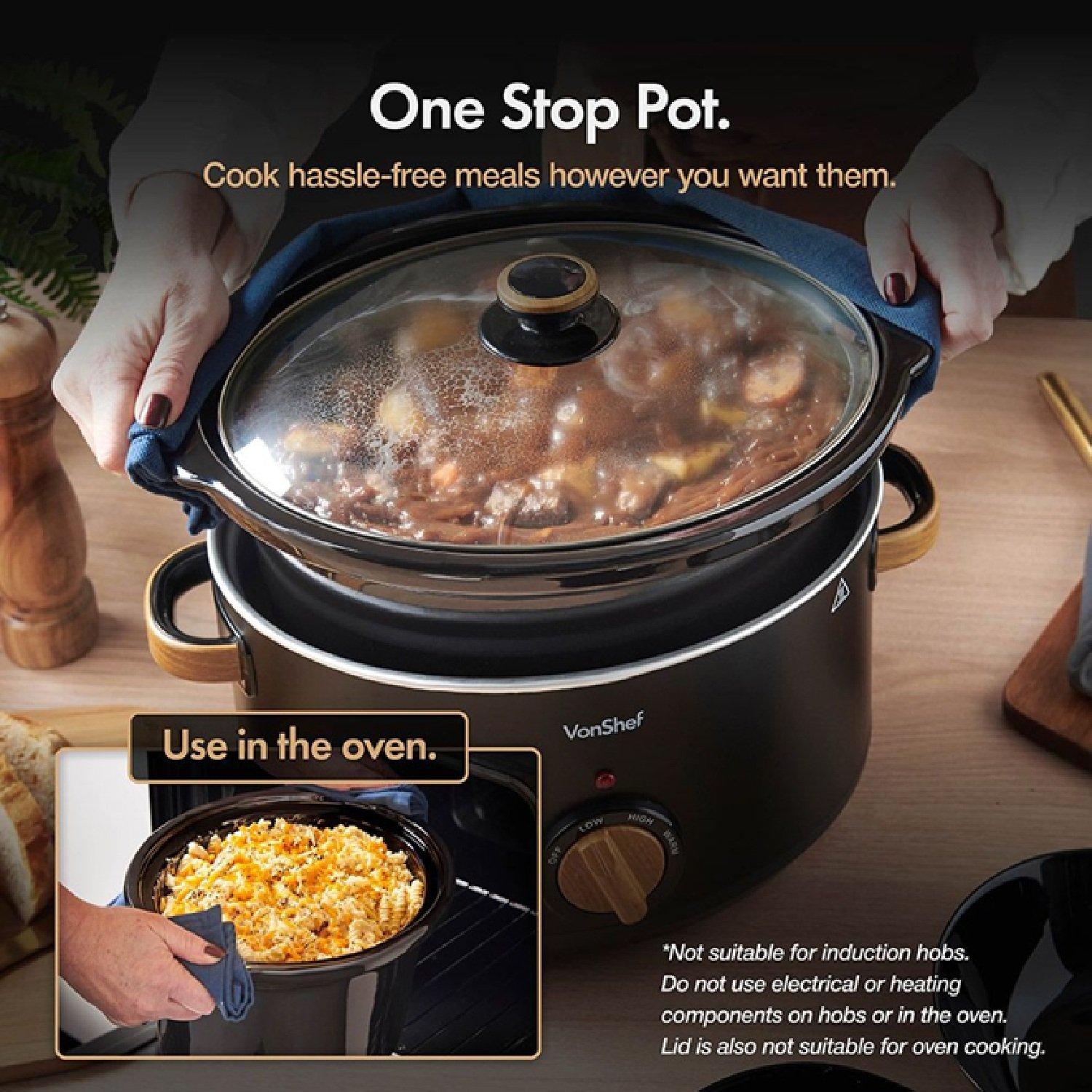 Black - VonHaus - Fika Black & Wood 6.5L Slow Cooker - 5