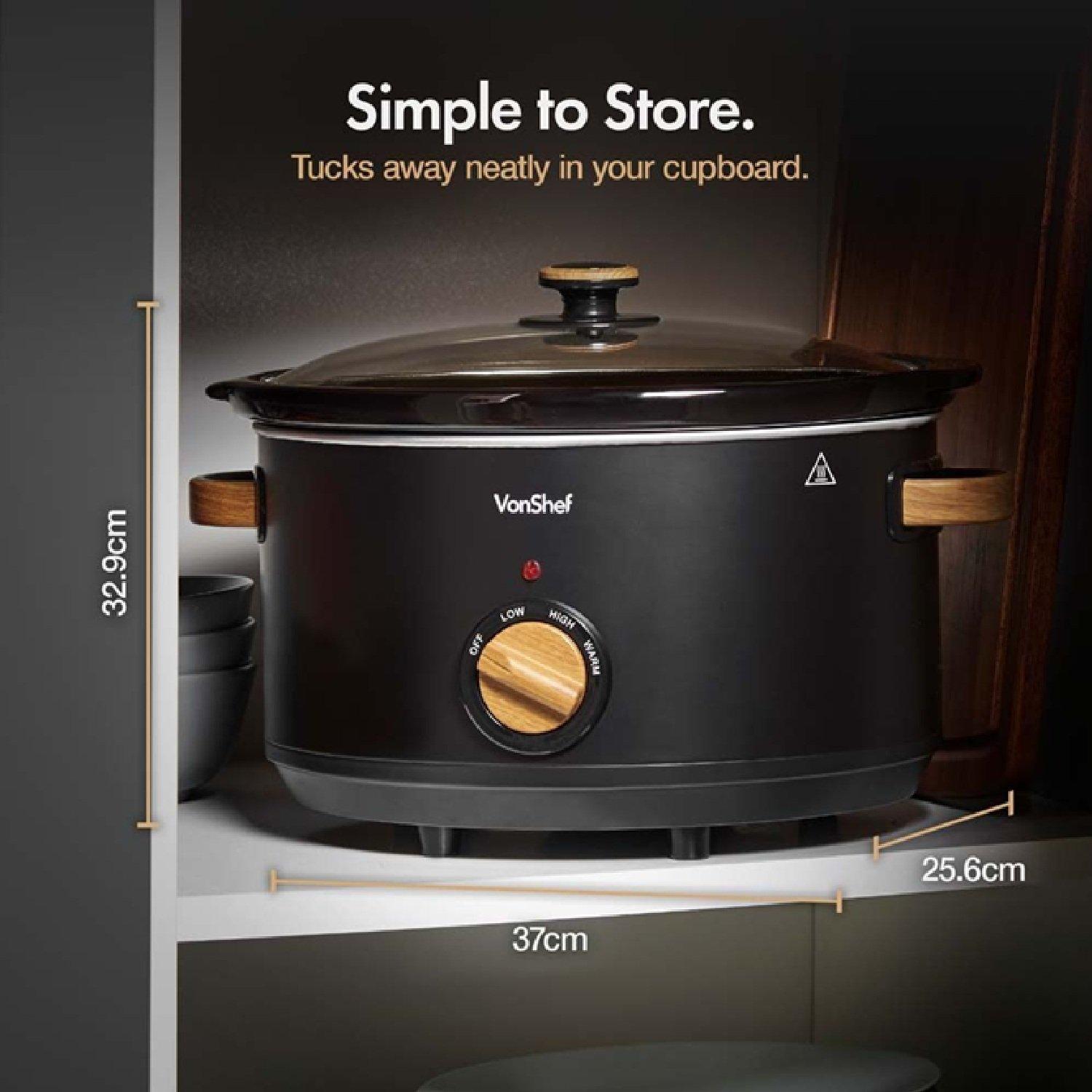 Black - VonHaus - Fika Black & Wood 6.5L Slow Cooker - 7