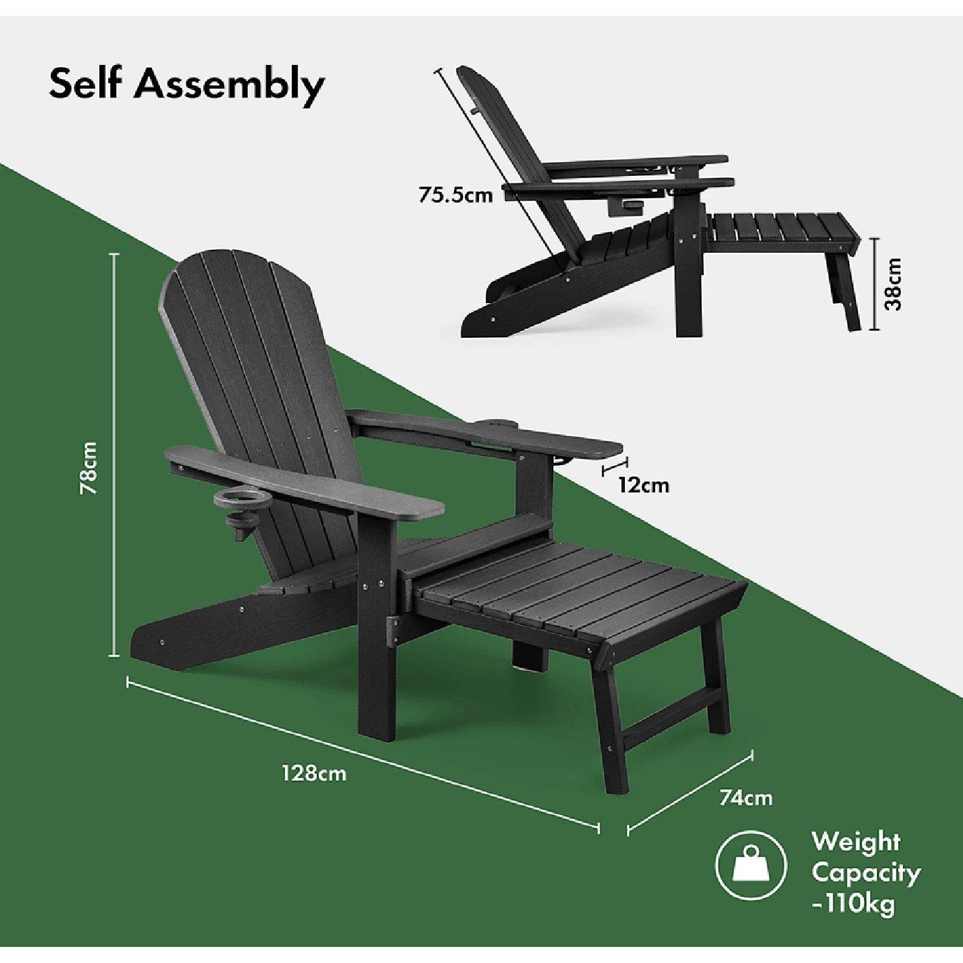 Black - VonHaus - Westport Black Adirondack Chair - 8