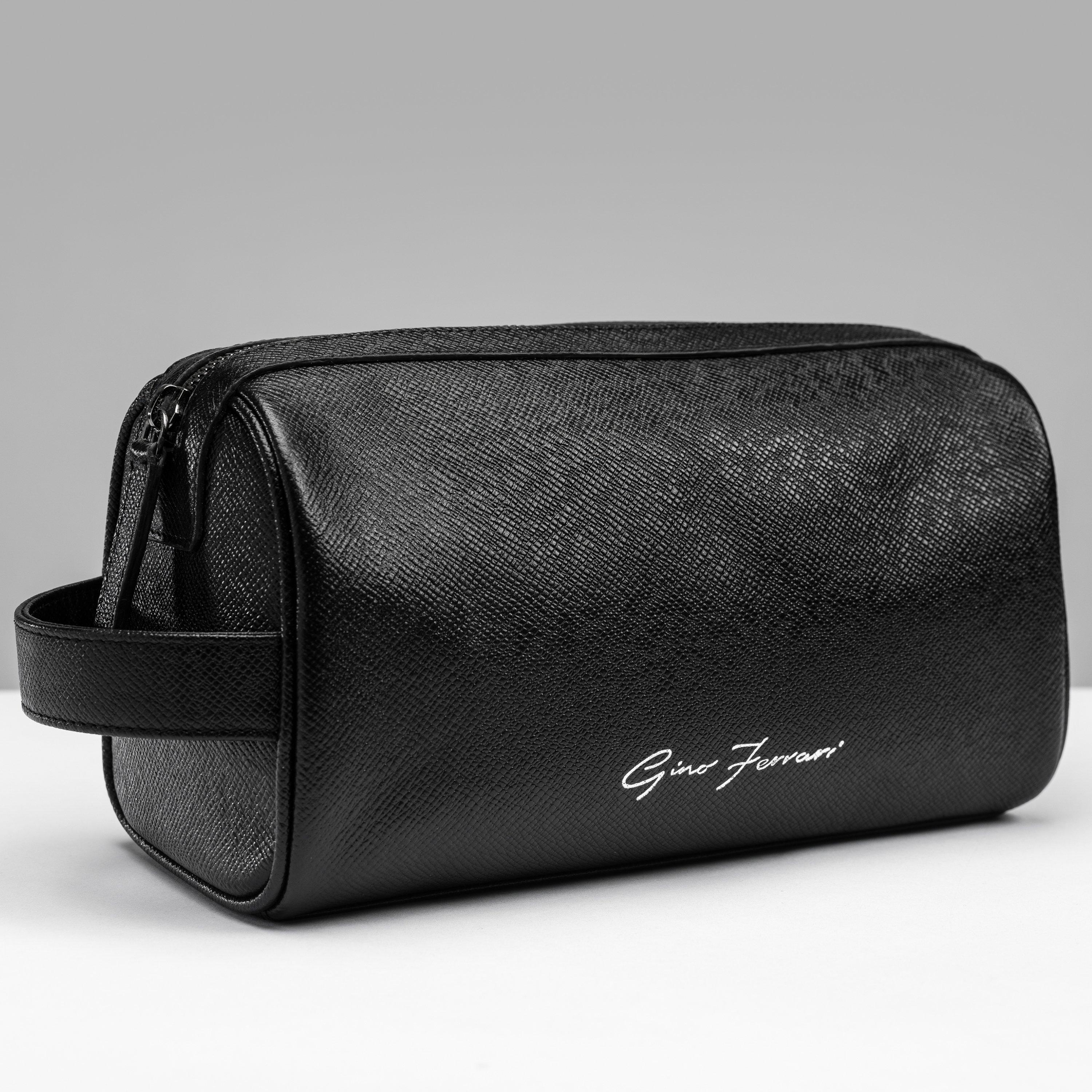 Gino Ferrari Men's Embossed Travel Leather Washbag Internal Pocket - Black Gfw016-01