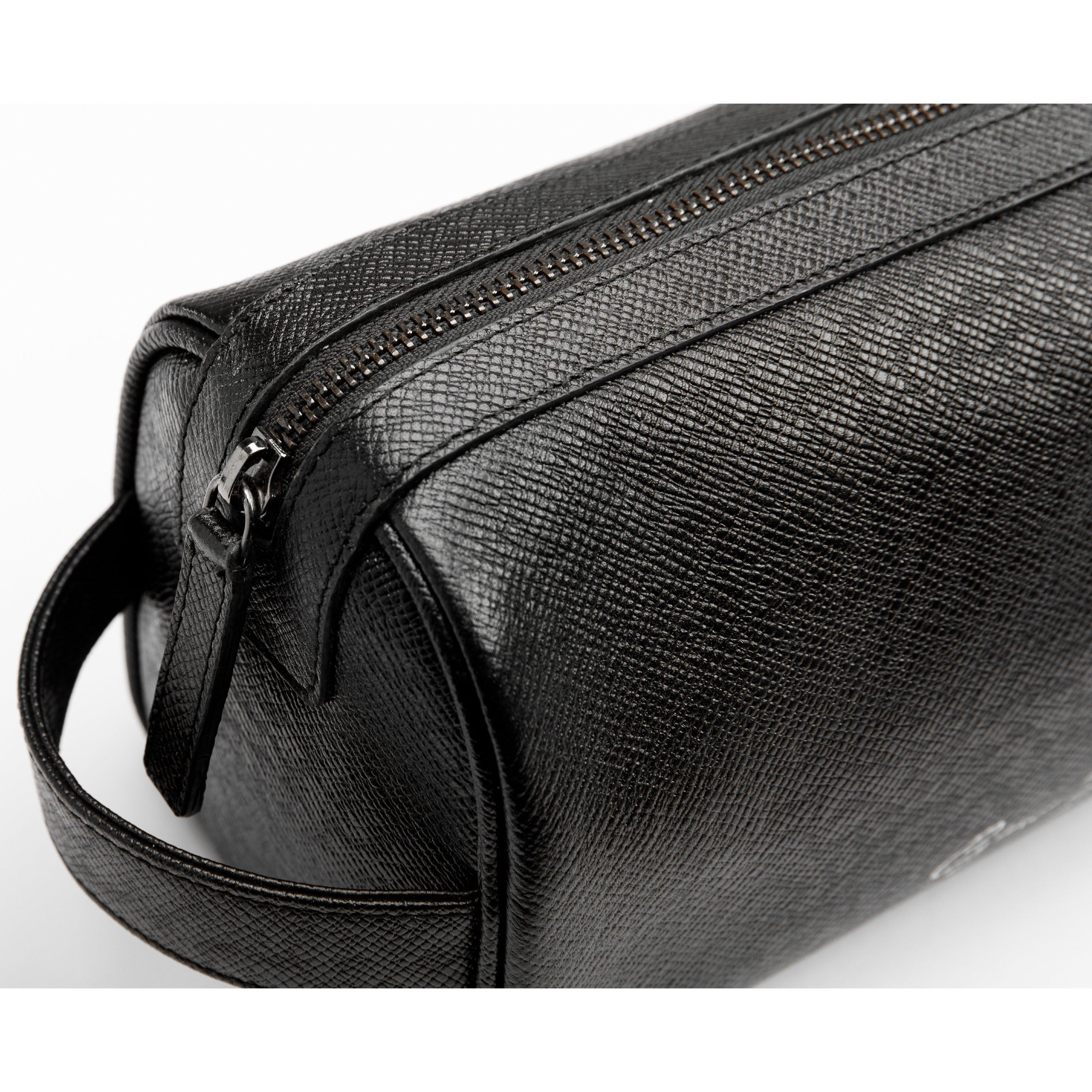 Black Gfw016-01 - Gino Ferrari - Embossed Travel Leather Washbag Internal Pocket - 2