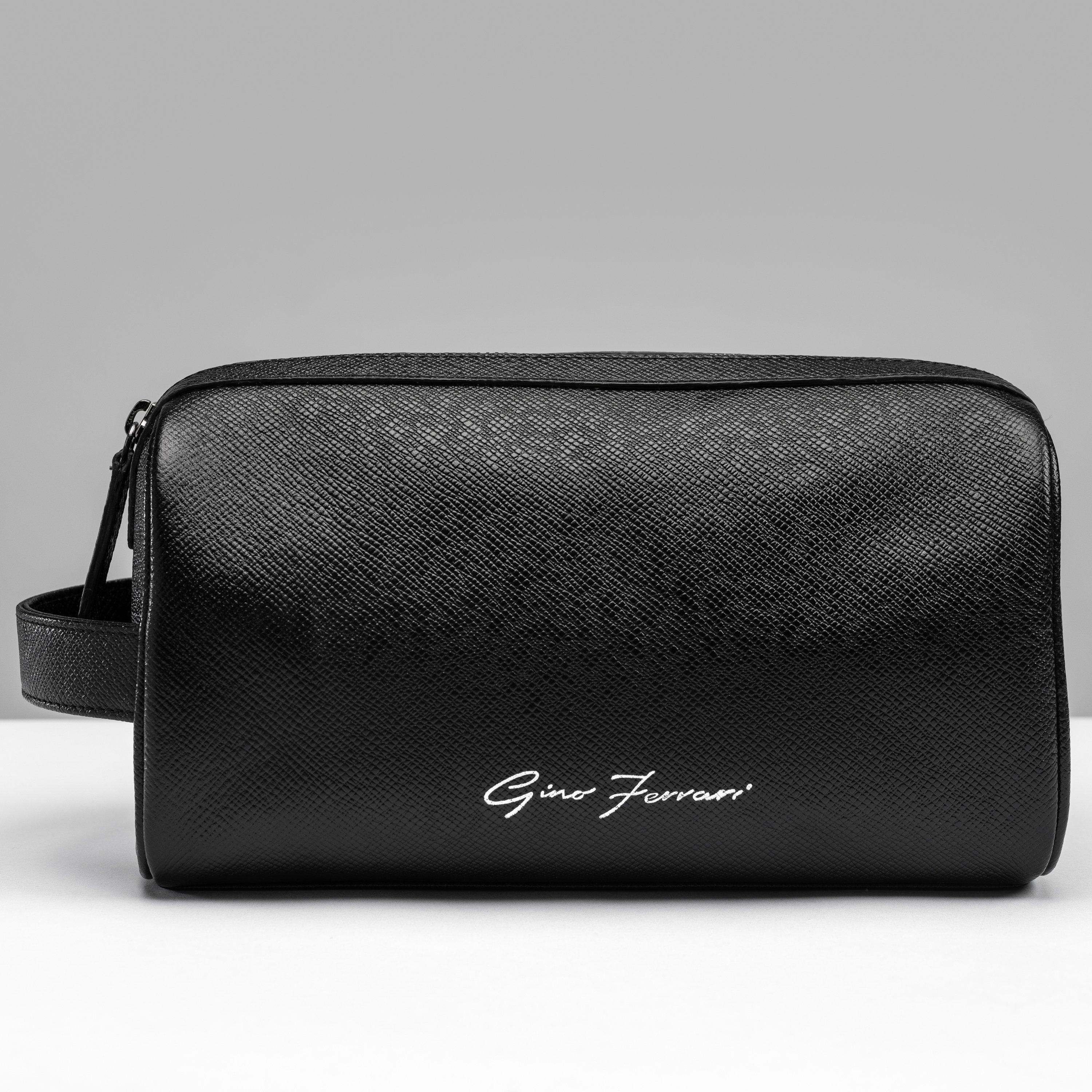 Black Gfw016-01 - Gino Ferrari - Embossed Travel Leather Washbag Internal Pocket - 6