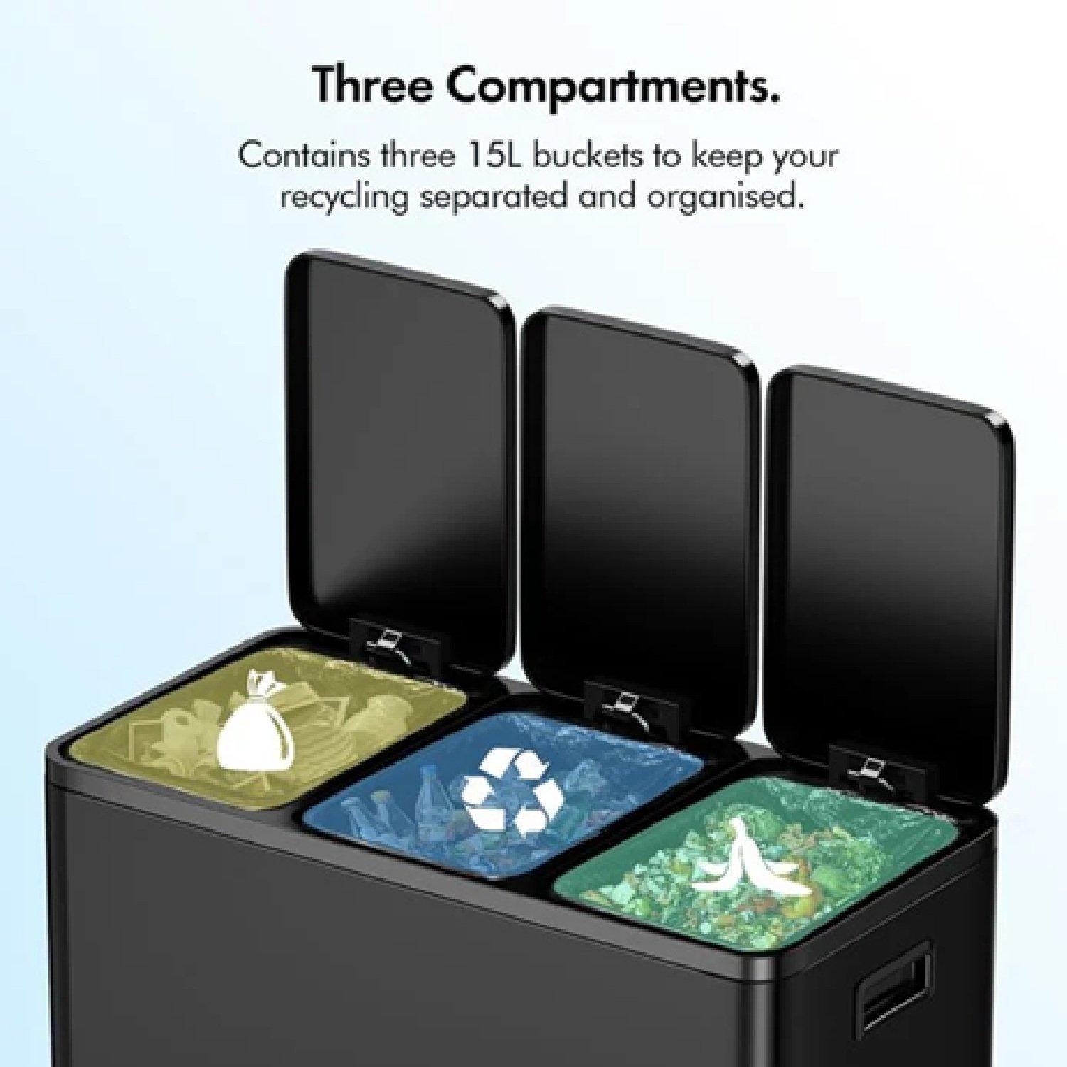 Matte Black - VonHaus - Triple Bin - 45L - 4