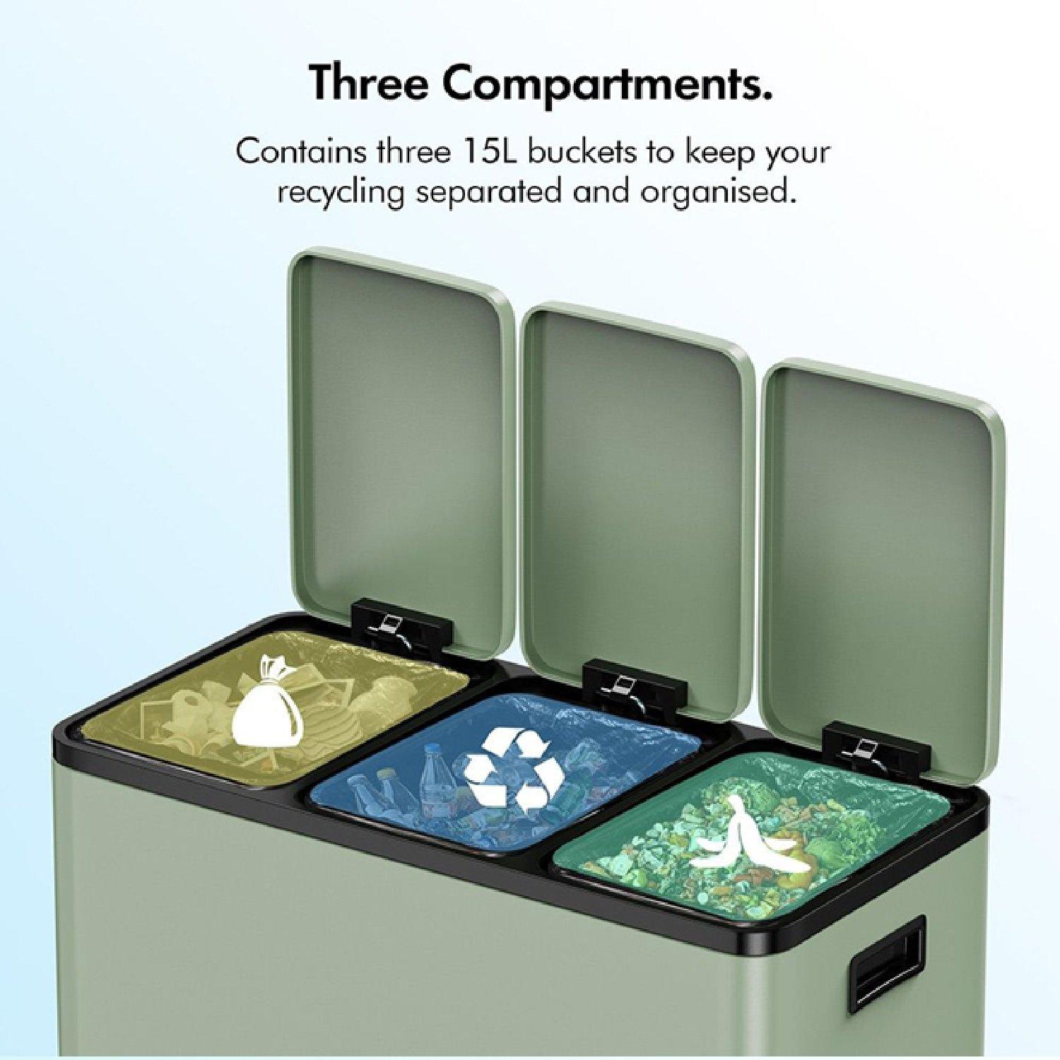 Matte Green - VonHaus - Triple Bin - 45L - 4