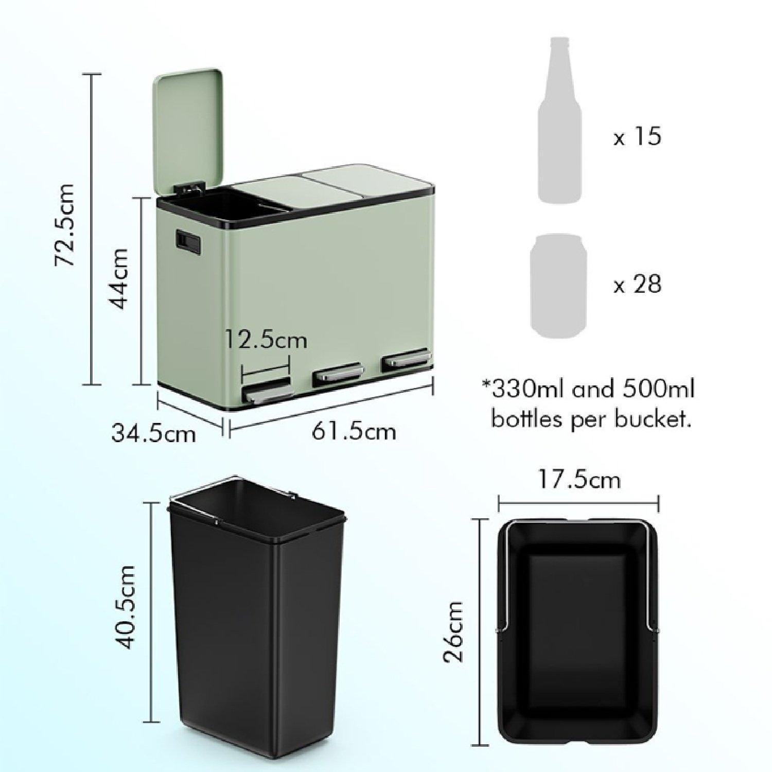 Matte Green - VonHaus - Triple Bin - 45L - 7