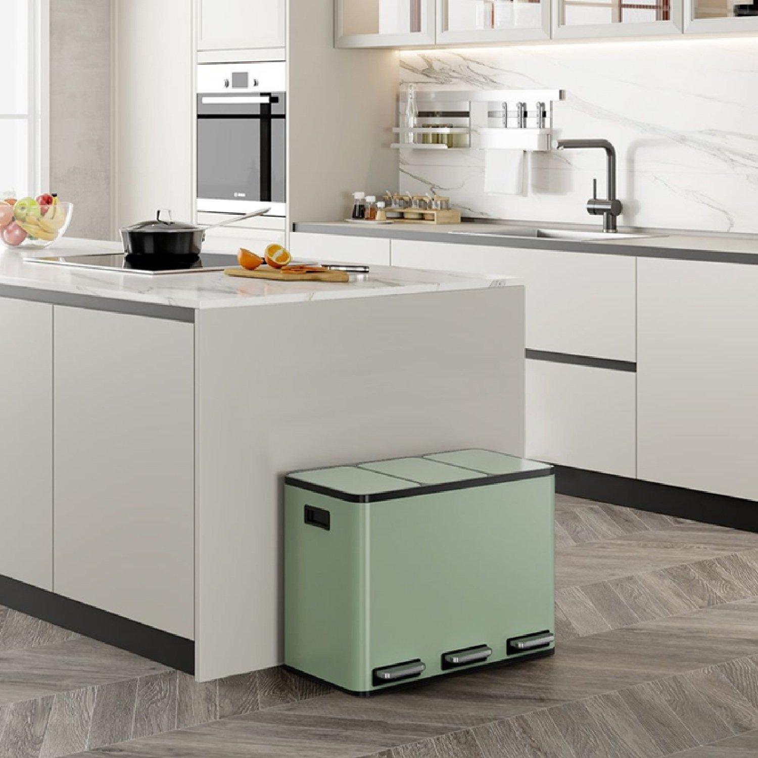 Matte Green - VonHaus - Triple Bin - 45L - 9