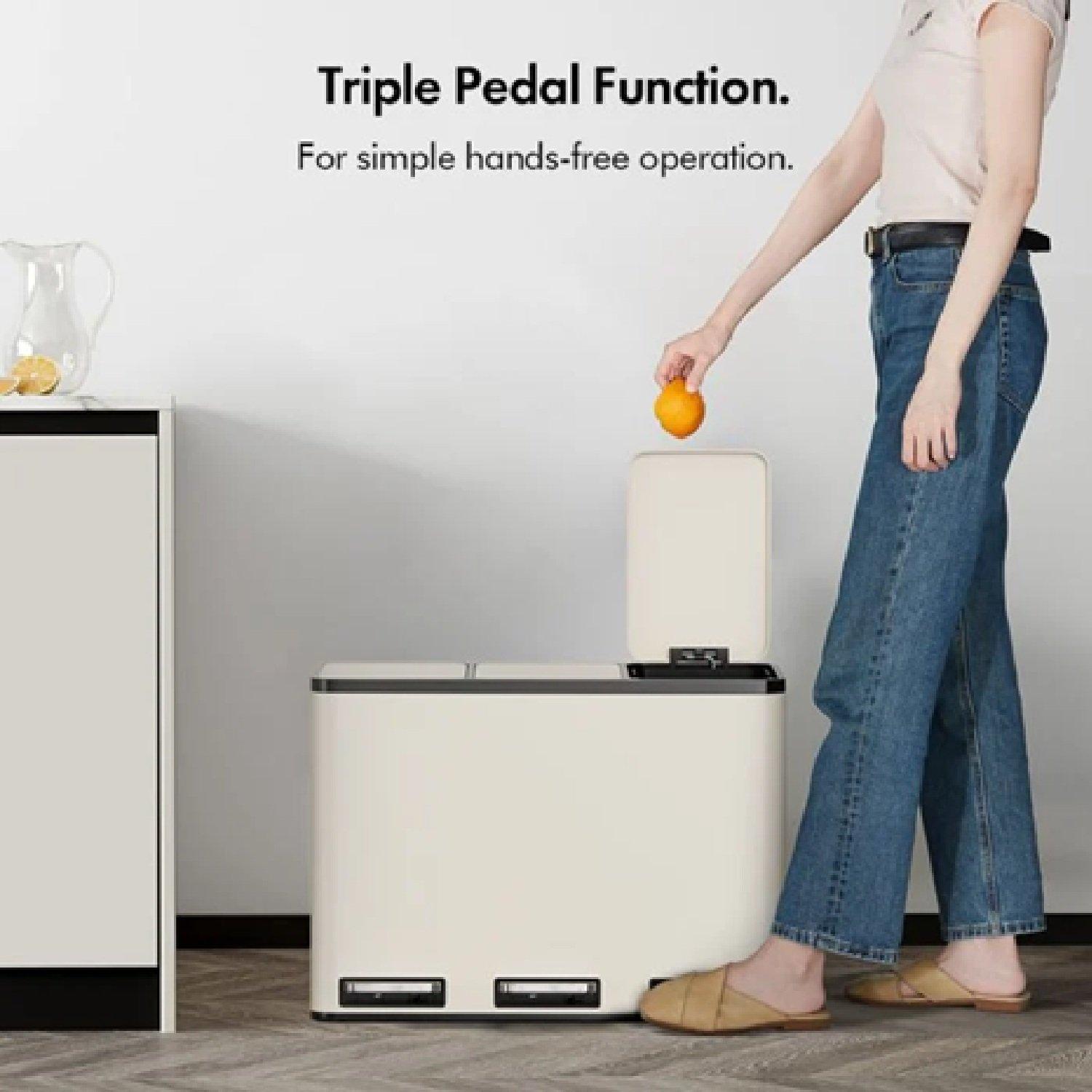 Cream - VonHaus - Triple Bin - 45L - 2