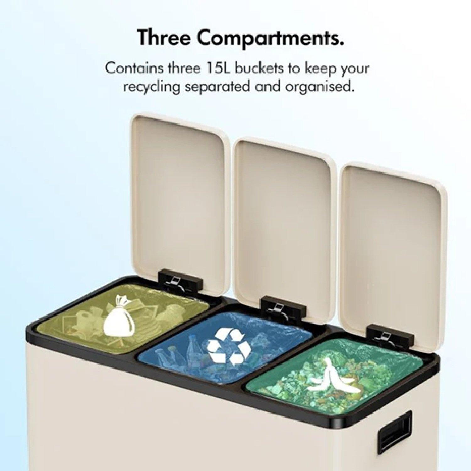 Cream - VonHaus - Triple Bin - 45L - 4