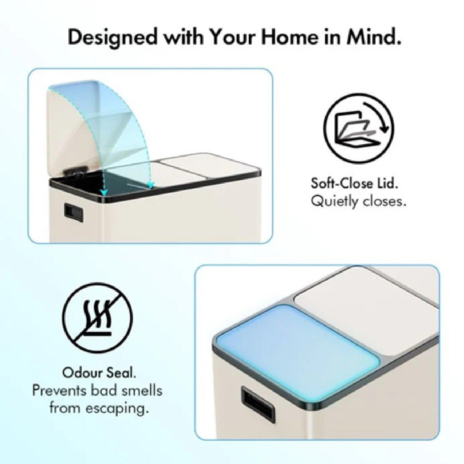 Cream - VonHaus - Triple Bin - 45L - 5