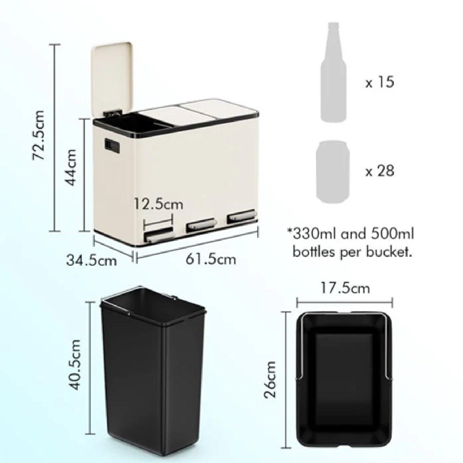 Cream - VonHaus - Triple Bin - 45L - 7