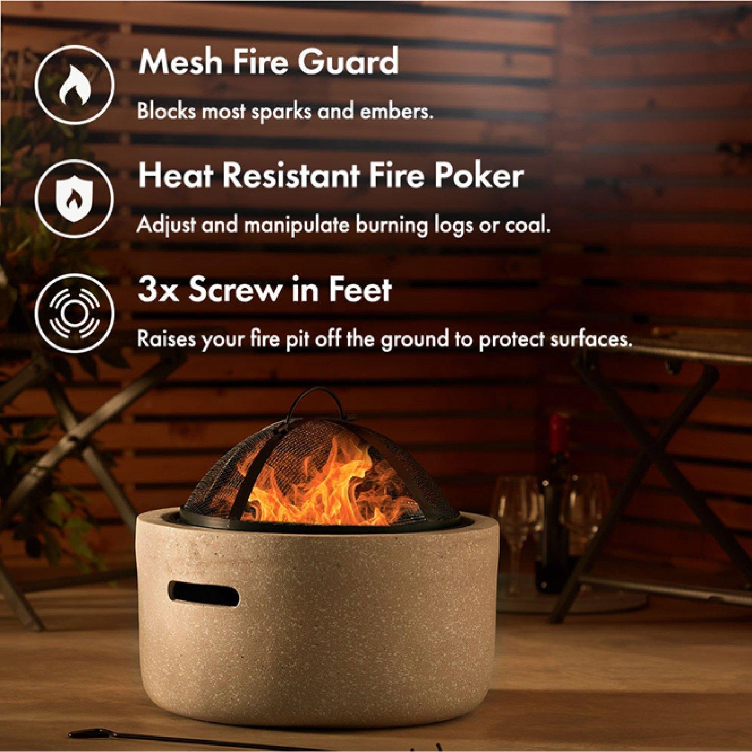 Beige - VonHaus - Round MgO Fire Pit - 1