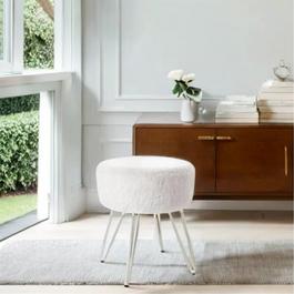 Cottonfy UK Premium Faux Fur Upholstered Stool White