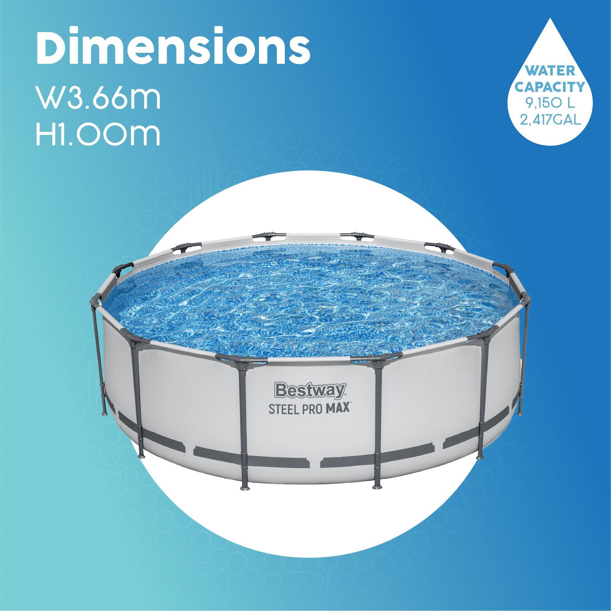 White - Bestway - 12 x 39.5 Steel Pro MAX Round Pool Set - 6