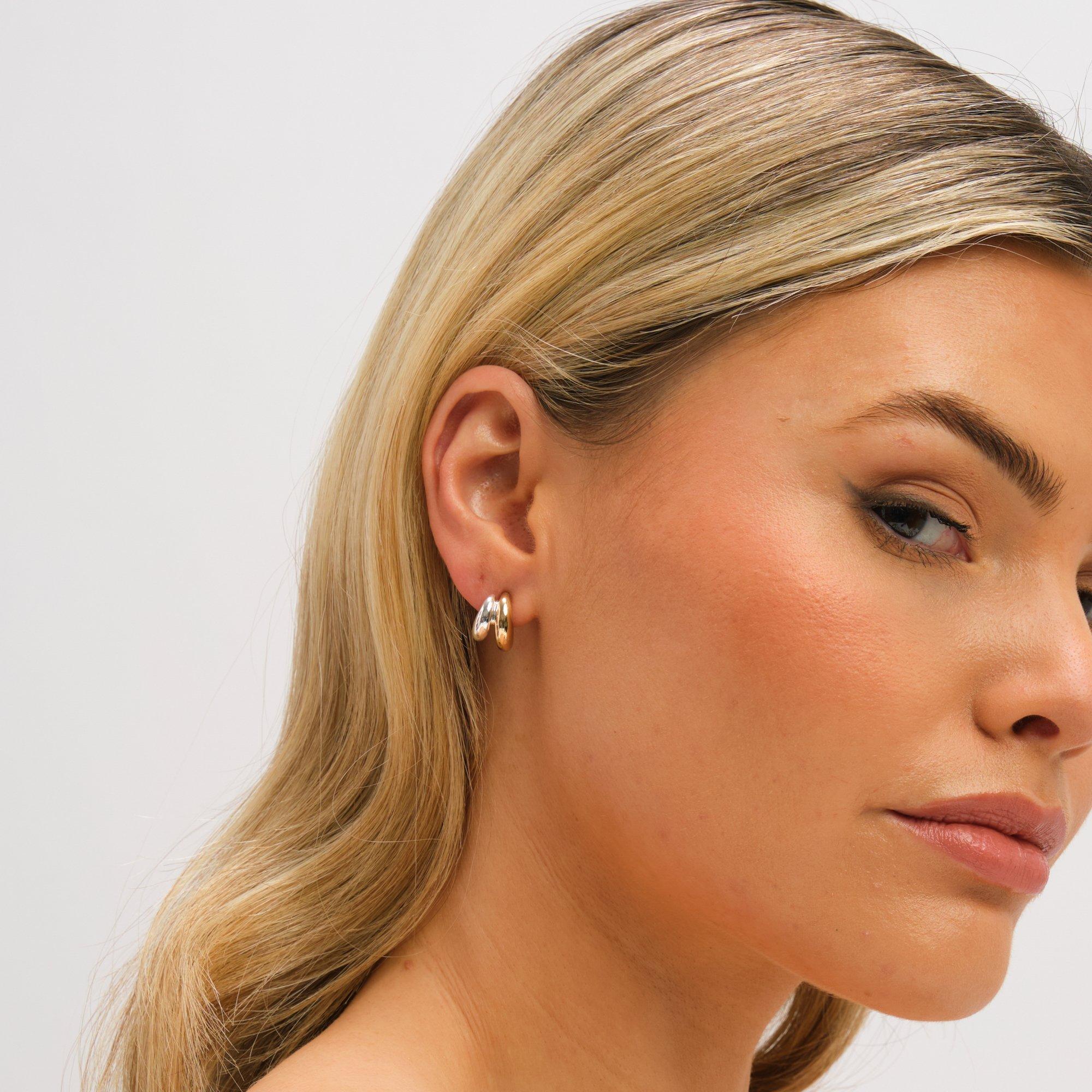 Gold - Jon Richard - Two Tone Double Row Hoop Earrings - 3