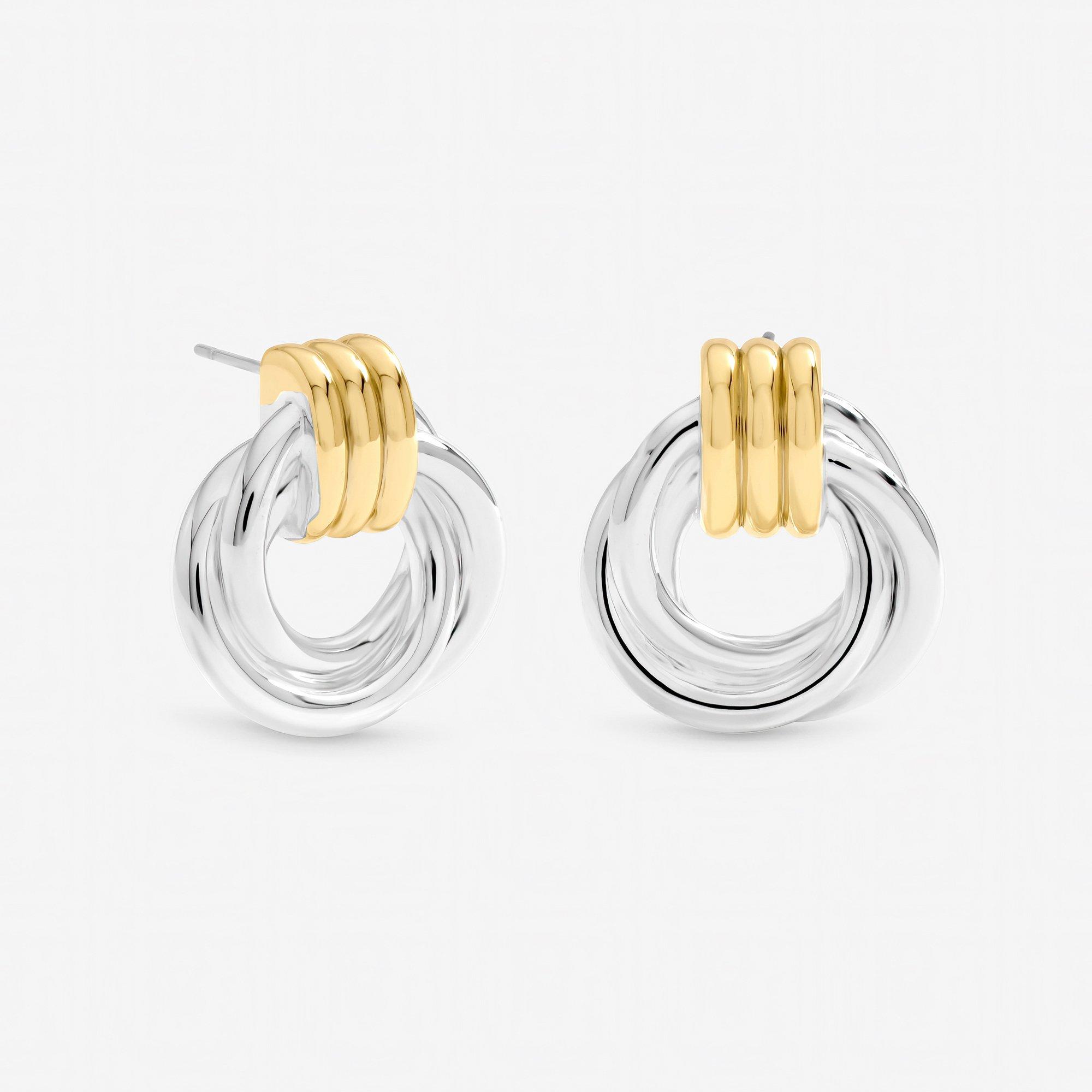 Gold - Jon Richard - Two Tone Door Knocker Earrings - 1