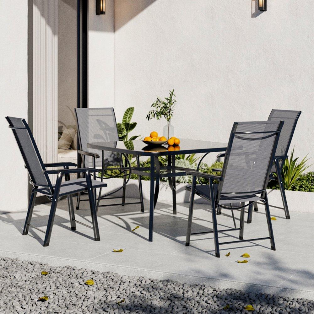 Black - Breeins - Square Tempered Glass Table with 4 Folding Chairs - 2