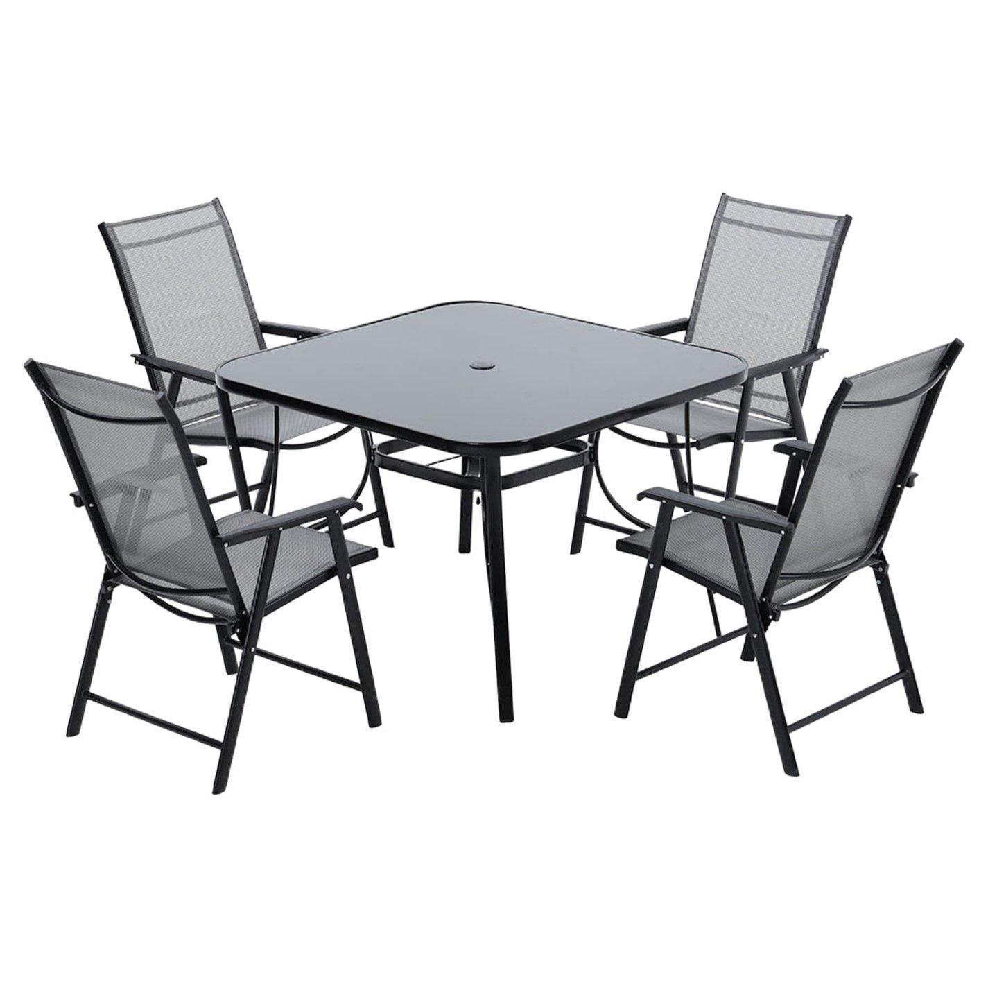 Black - Breeins - Square Tempered Glass Table with 4 Folding Chairs - 3