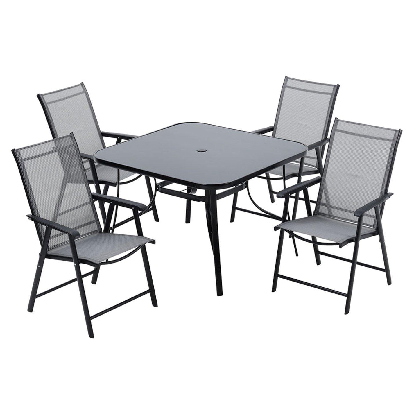 Black - Breeins - Square Tempered Glass Table with 4 Folding Chairs - 4