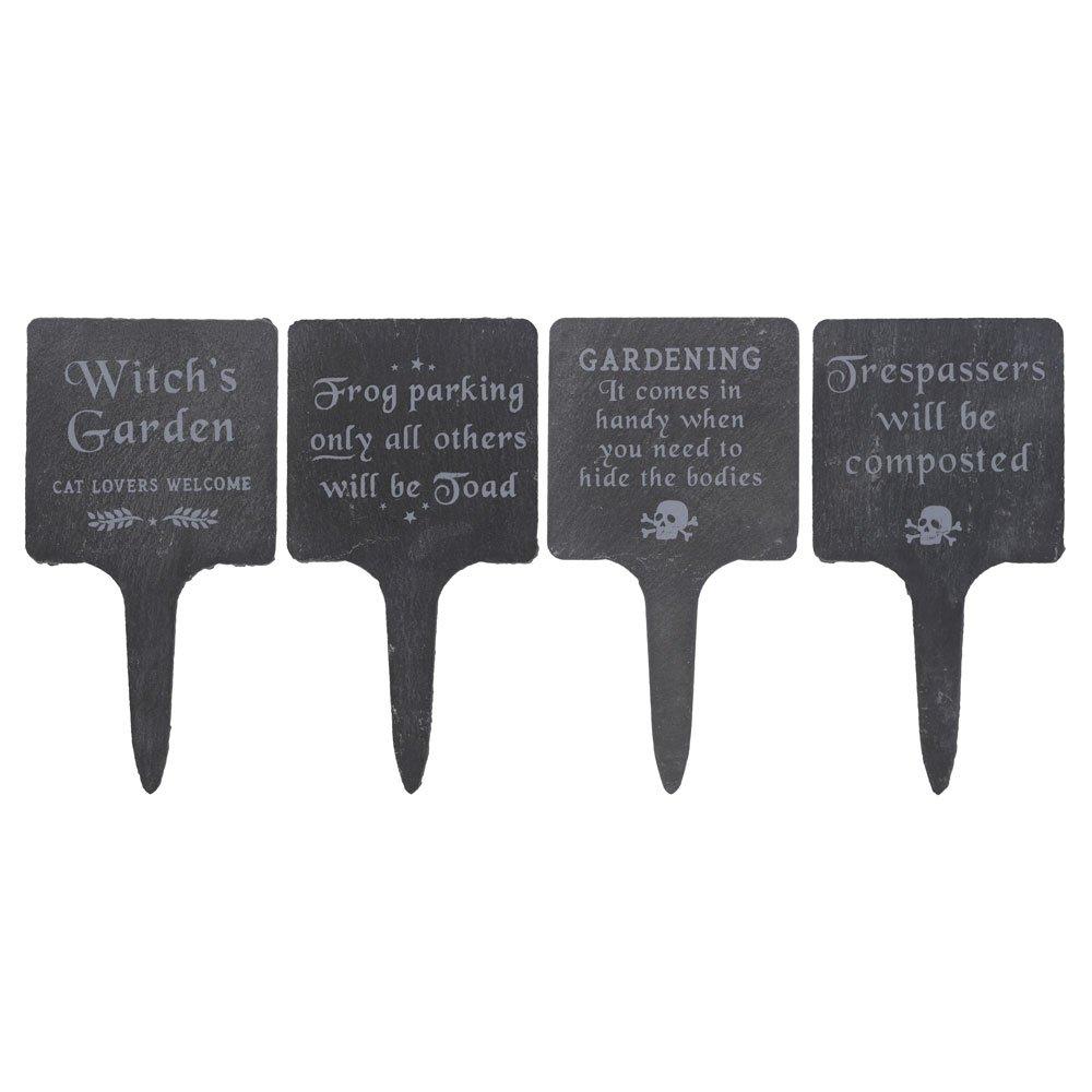 Something Different  Set Of 4 Slate Gothic Garden Signs - Grey & Silver