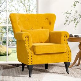 Cottonfy UK Modern Upholstered Buttoned Armchair Yellow