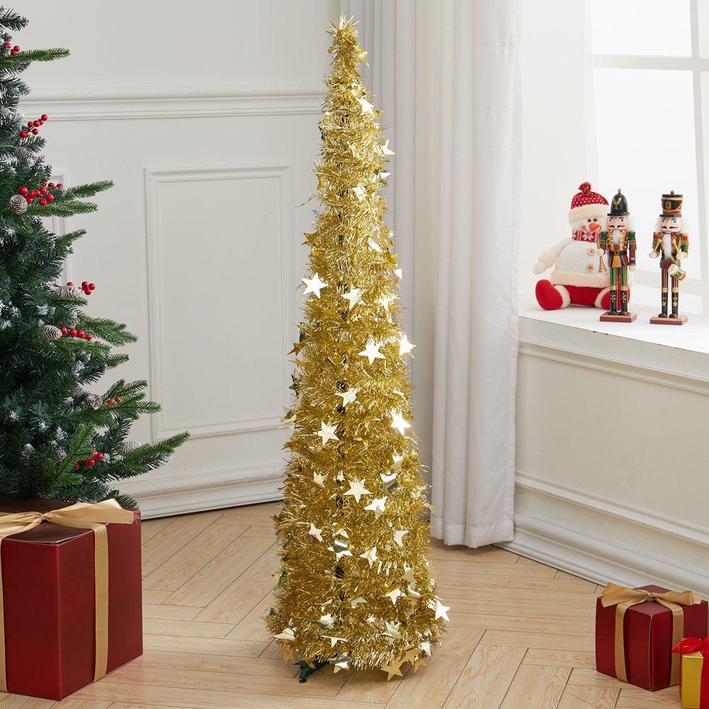 Gold - LIFE IDEAS - Collapsible 1.2M Pop-Up Tinsel Tree with Base - 1