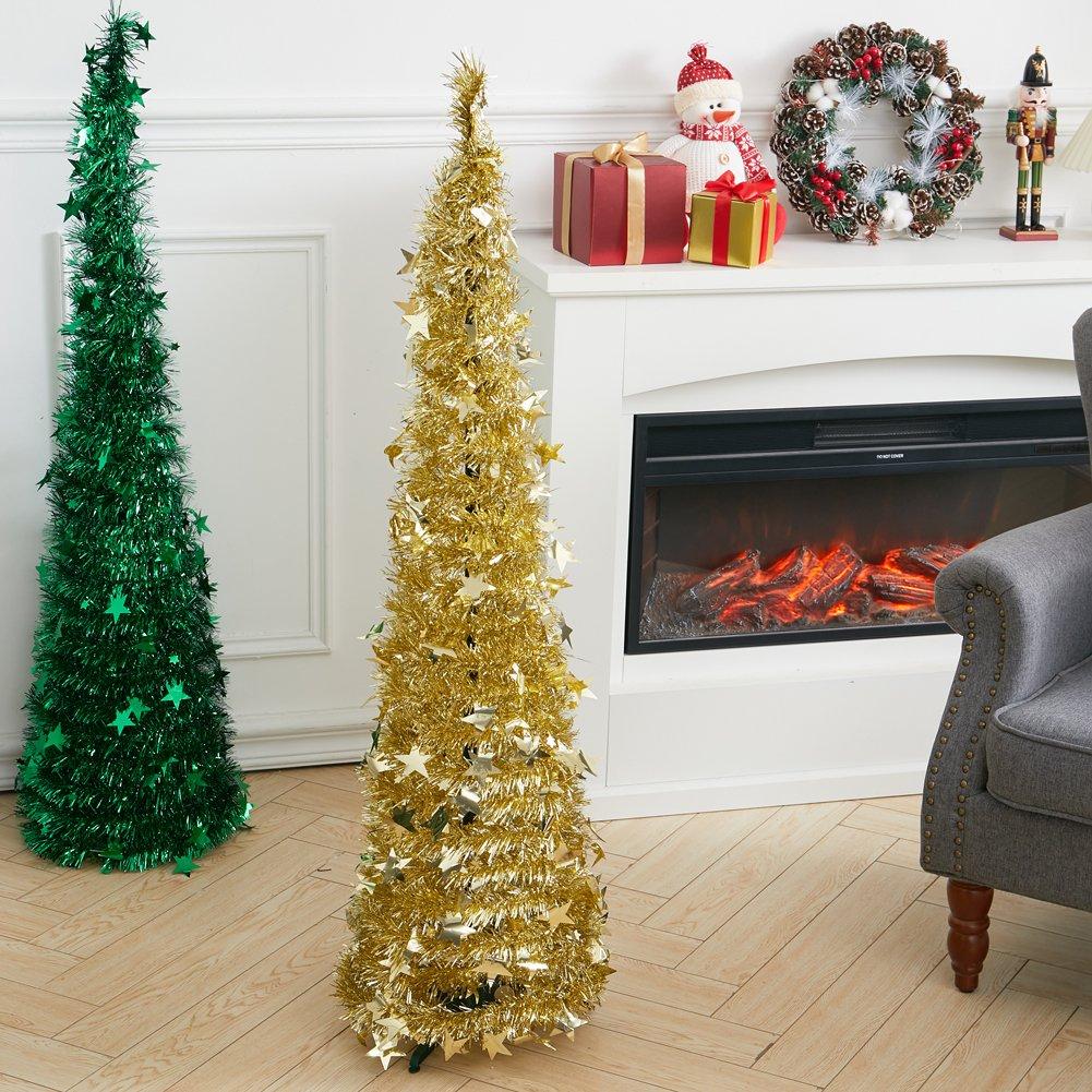 Gold - LIFE IDEAS - Collapsible 1.2M Pop-Up Tinsel Tree with Base - 2