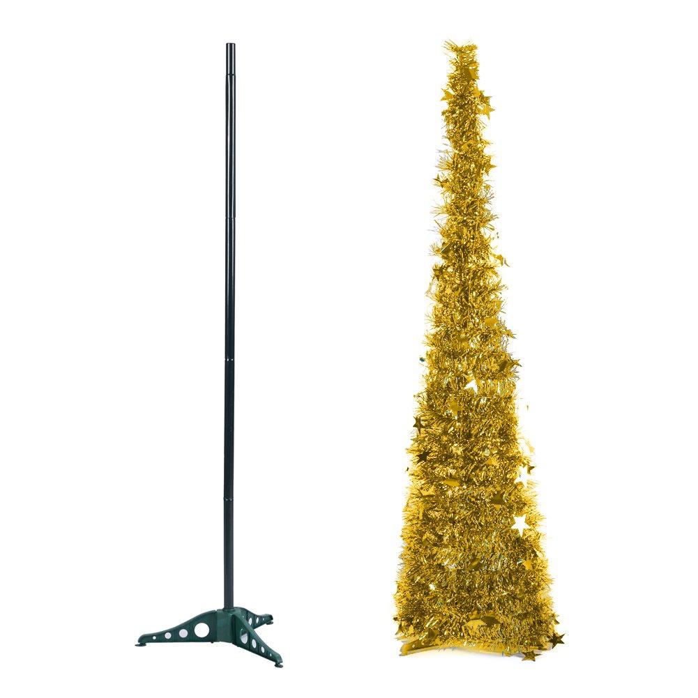 Gold - LIFE IDEAS - Collapsible 1.2M Pop-Up Tinsel Tree with Base - 4