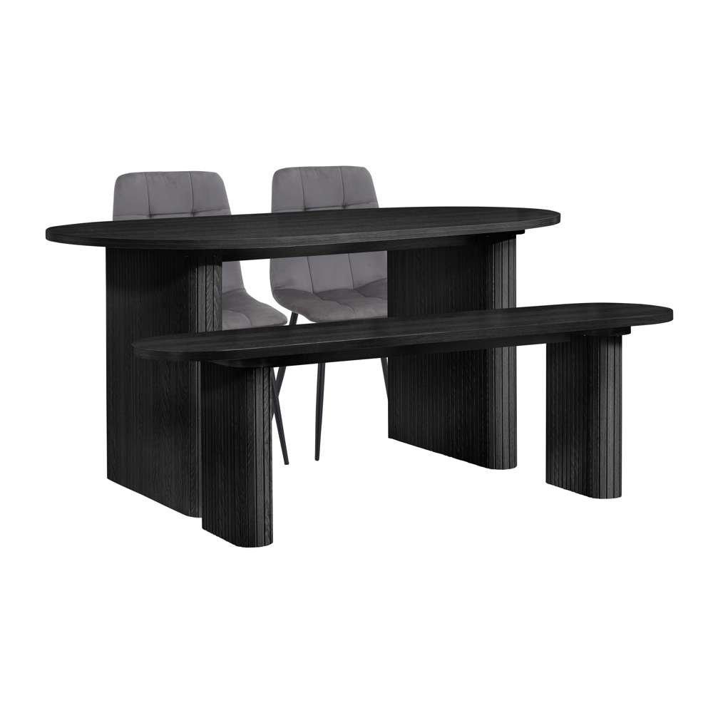 Black - Birlea - Axel Oval Fluted Dining Table With 2 Chairs And Be - 7