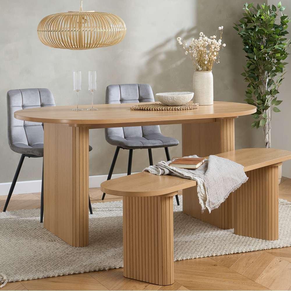 Birlea  Axel Oval Fluted Dining Table With 2 Chairs And Be - Nude