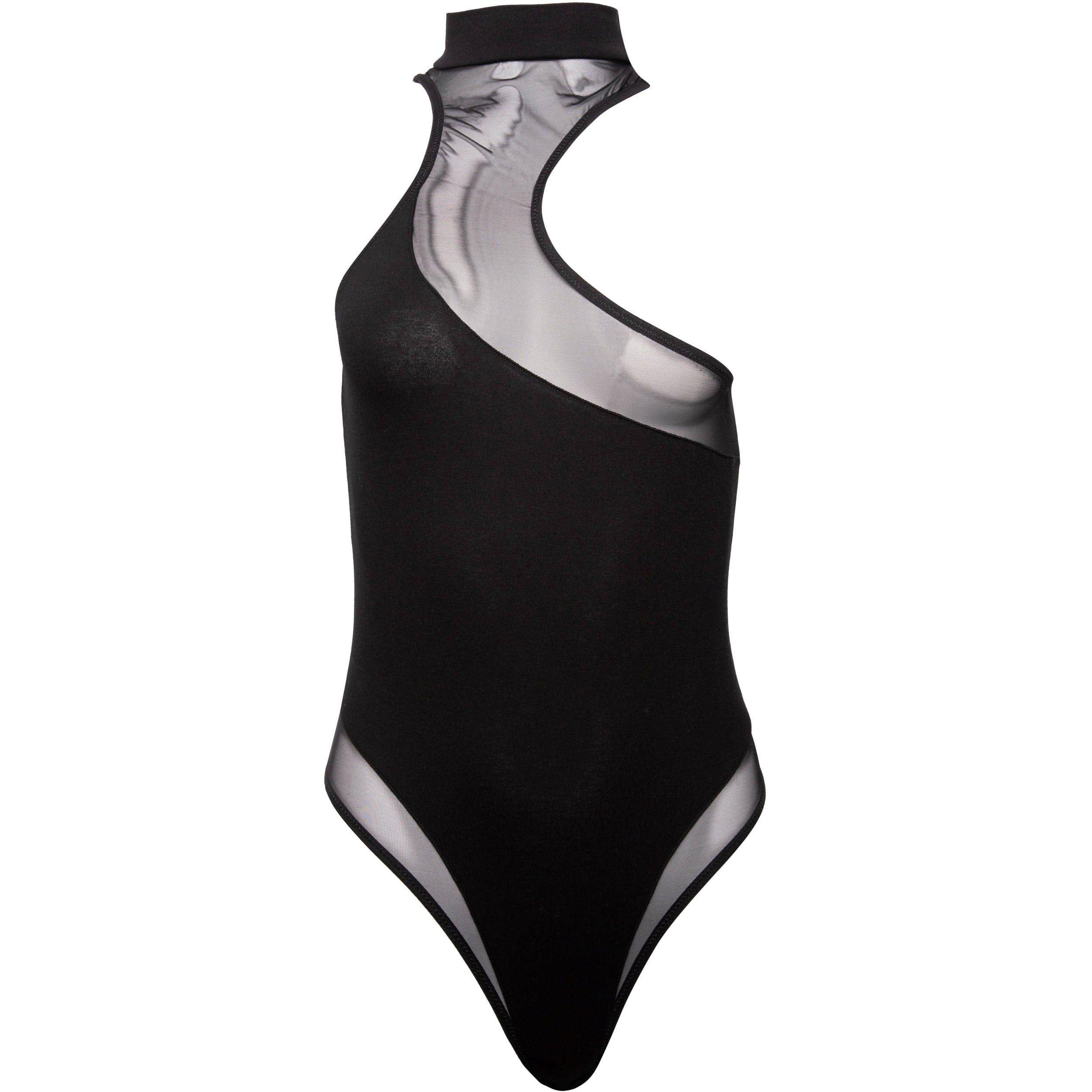 Wolf and Whistle | Lola Black Asymmetric Mesh & Jersey Body | Flannels