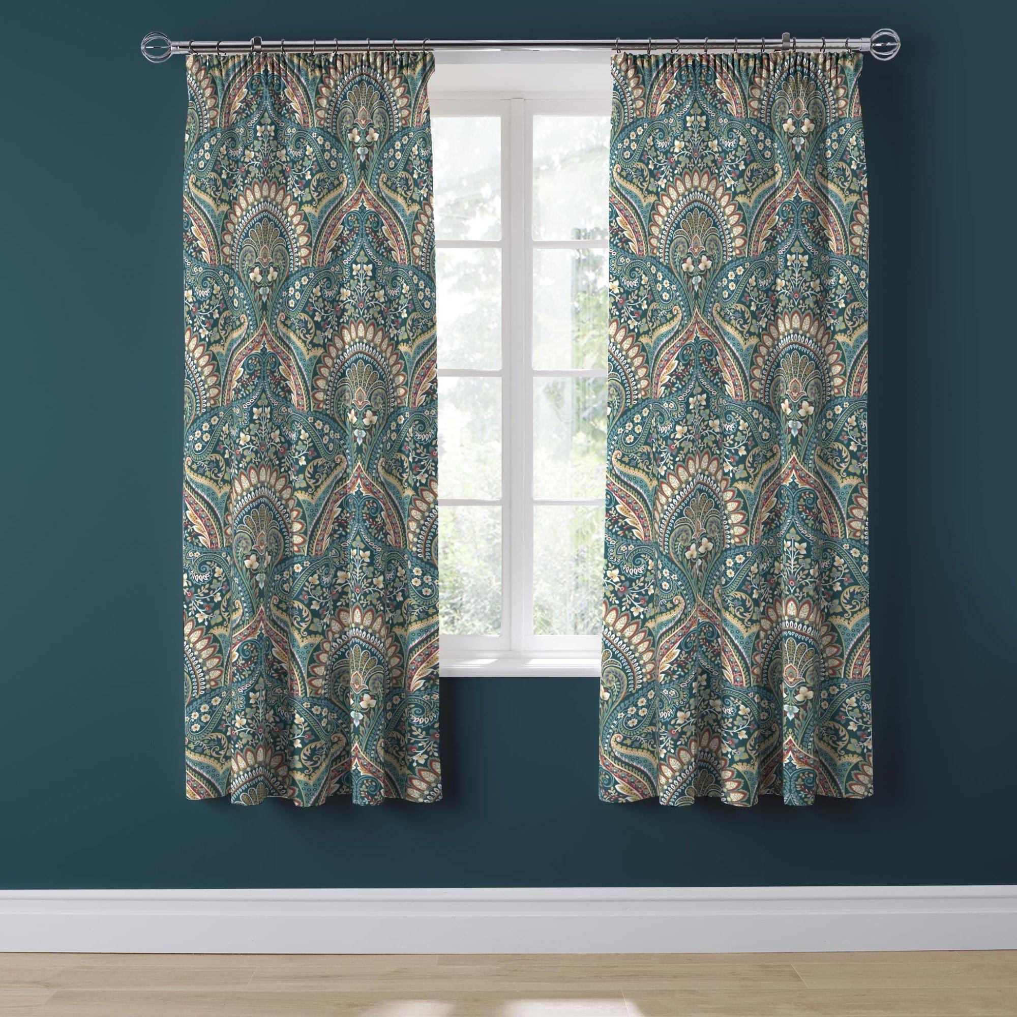 Dreams And Drapes  Palais Pencil Pleat Curtains With Tie-Backs - Teal - 168x183cm