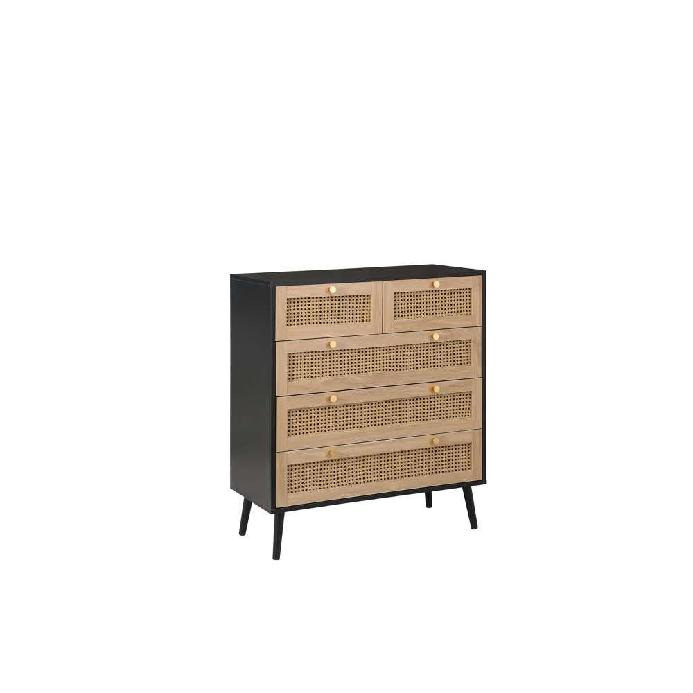 Black - Birlea - Croxley 5 Drawer Rattan Chest - 5