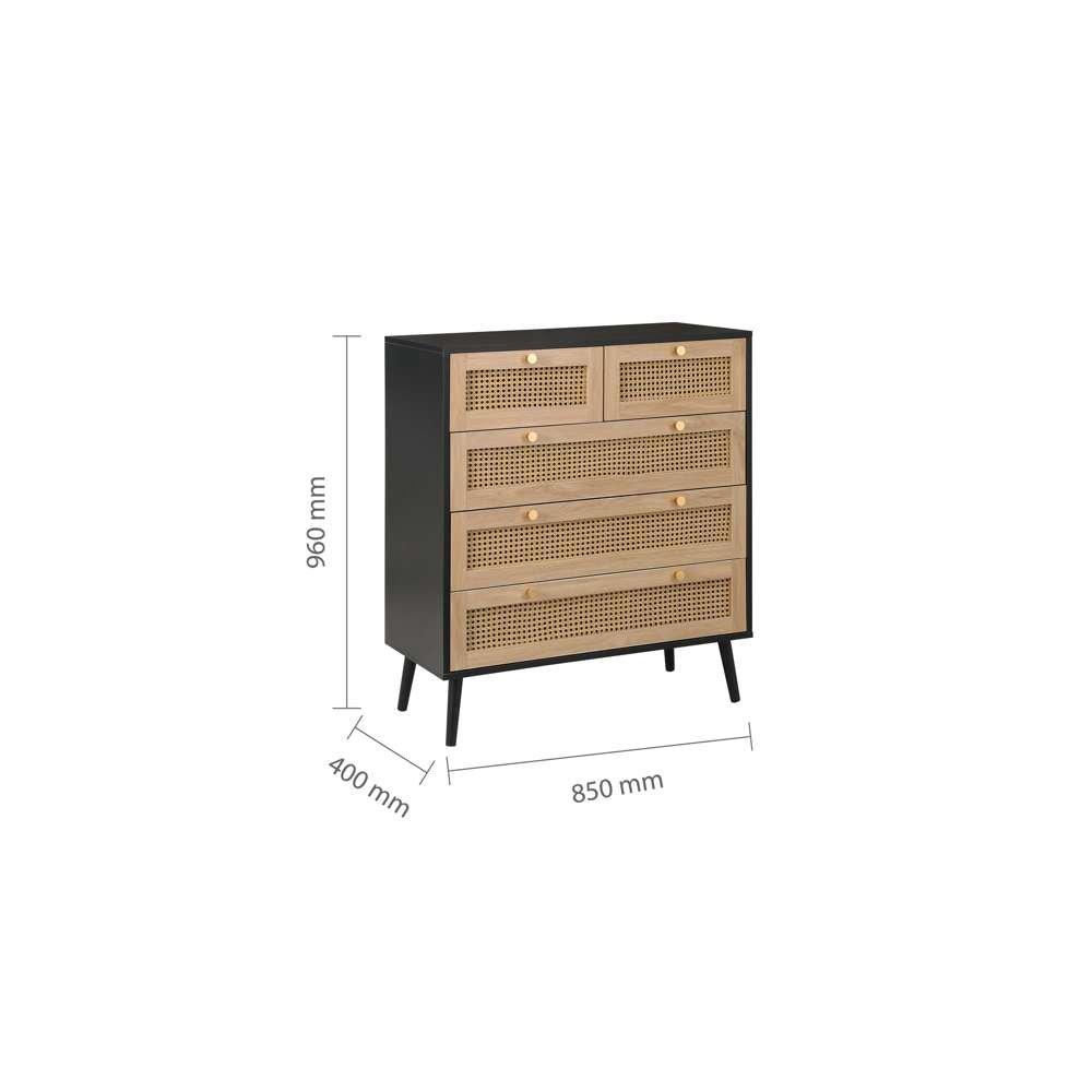 Black - Birlea - Croxley 5 Drawer Rattan Chest - 8