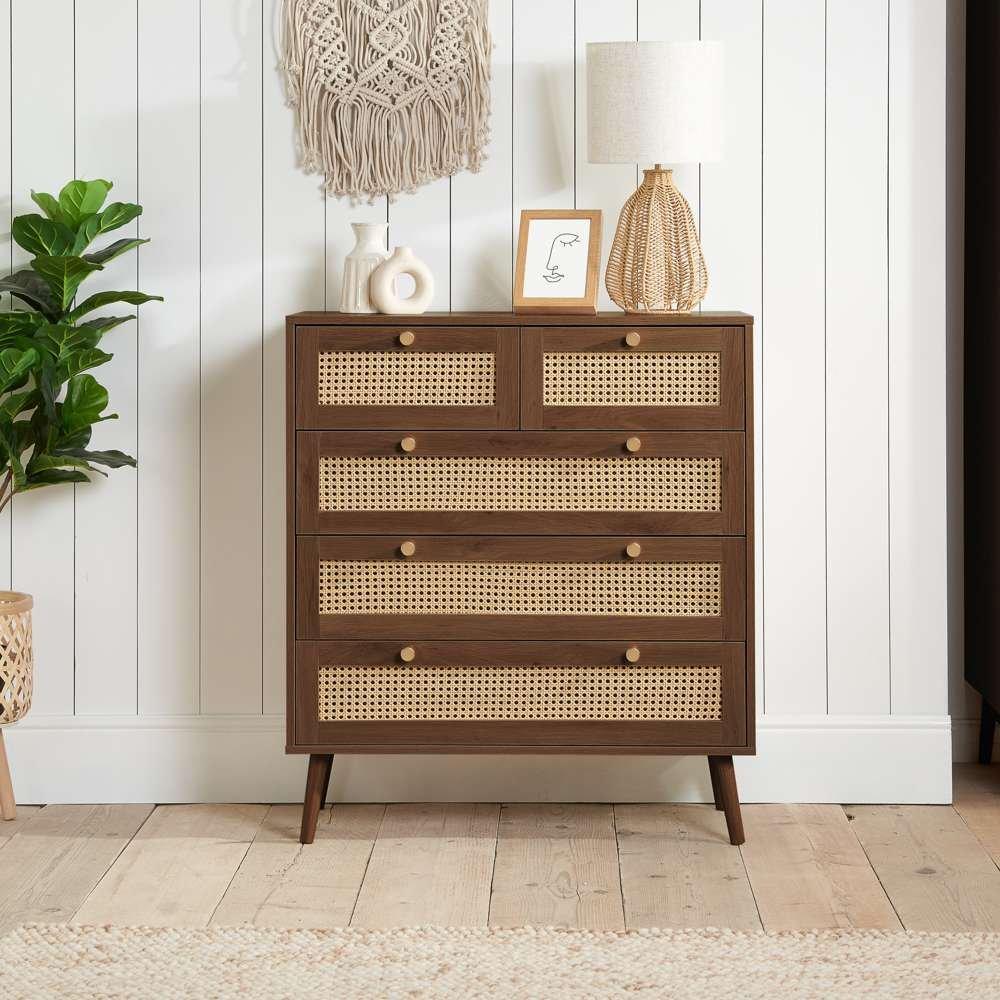Brown - Birlea - Croxley 5 Drawer Rattan Chest - 1