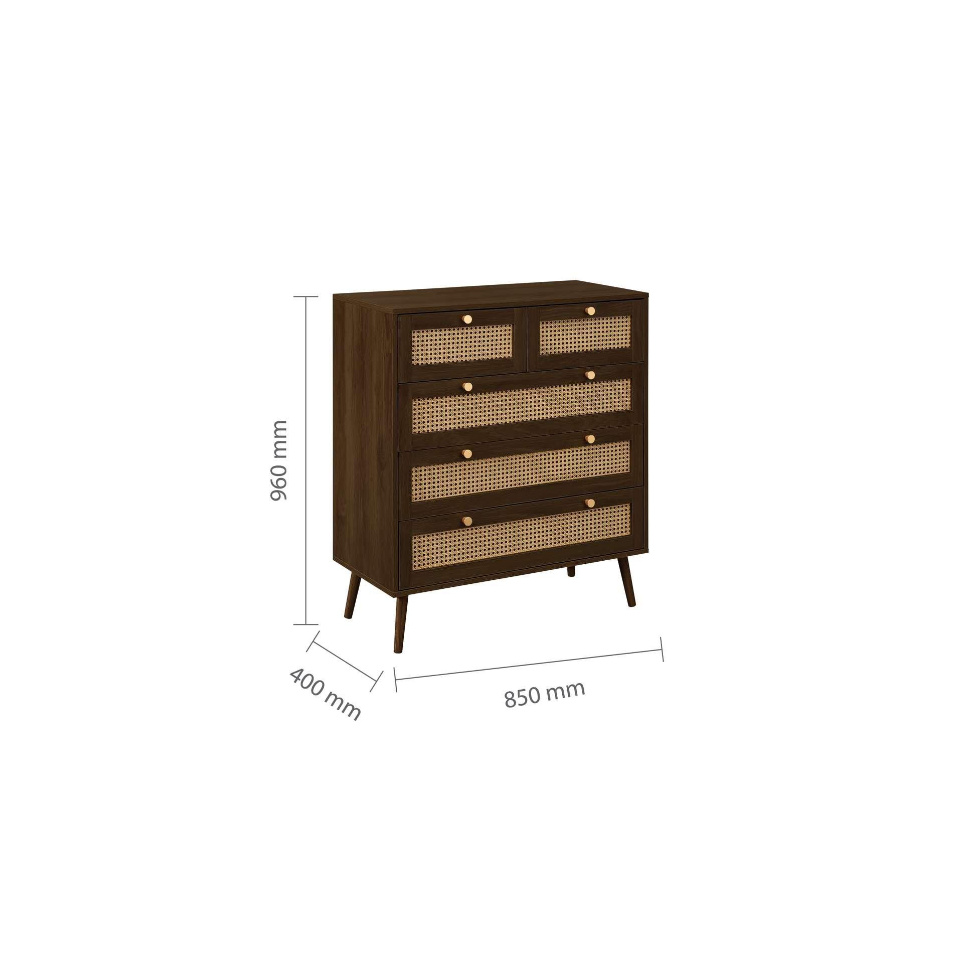 Brown - Birlea - Croxley 5 Drawer Rattan Chest - 11