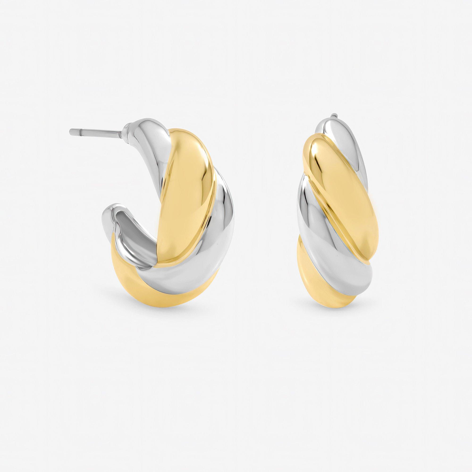 Gold - Jon Richard - Two Tone Twist Hoop Earrings - 1