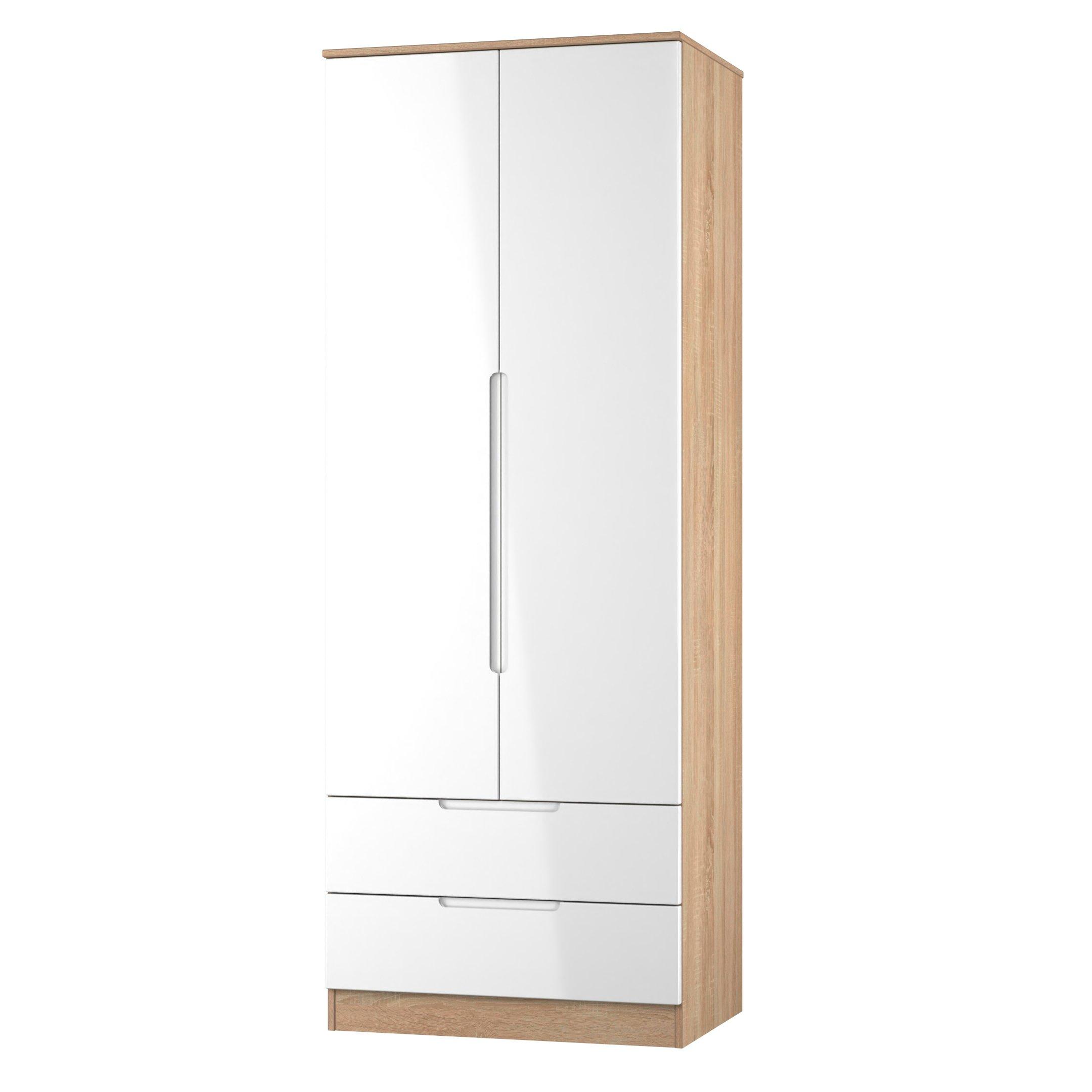 White & Oak - Welcome Furniture - Milan Tall 2 Drawer Double Wardrobe - Ready Assemb - 3