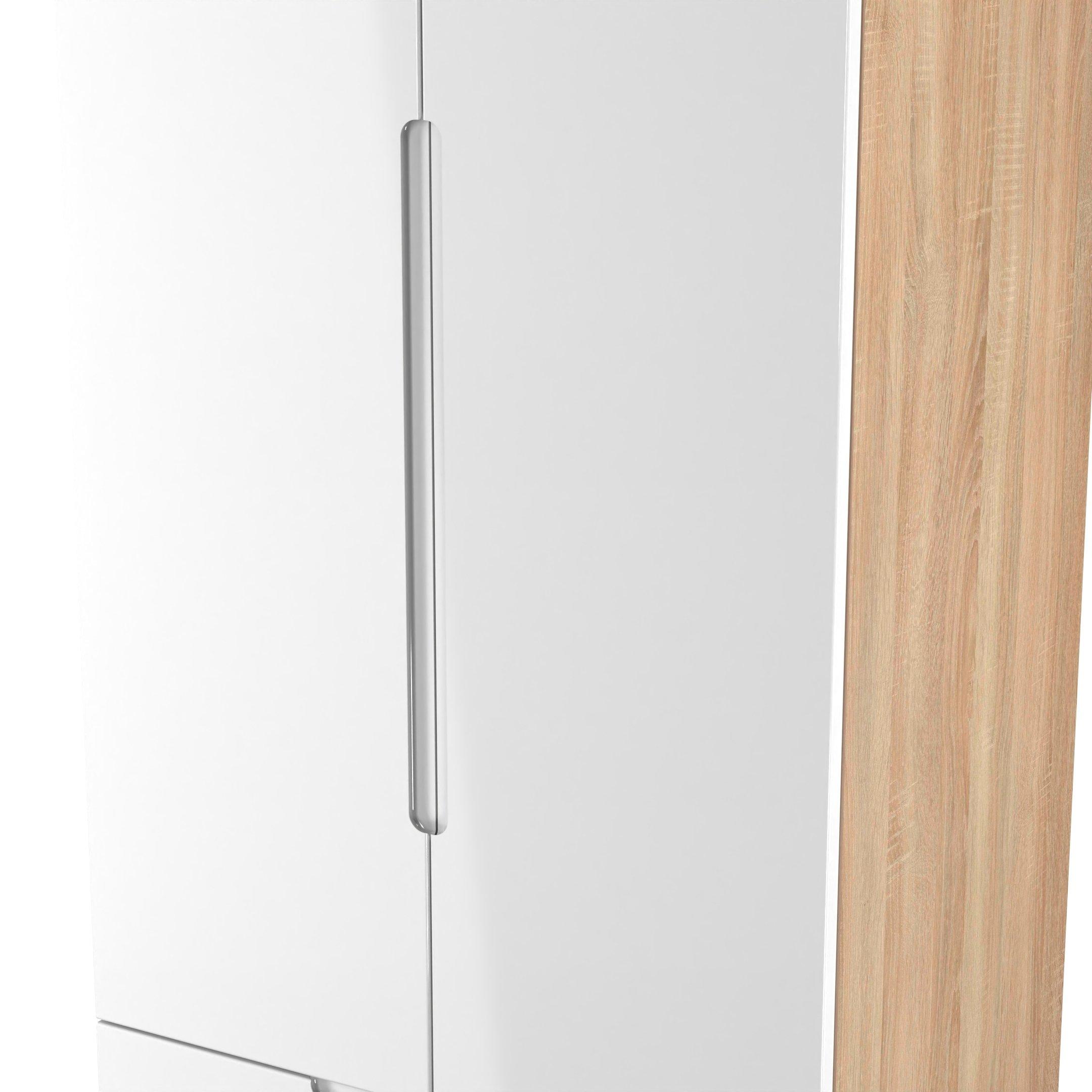 White & Oak - Welcome Furniture - Milan Tall 2 Drawer Double Wardrobe - Ready Assemb - 4
