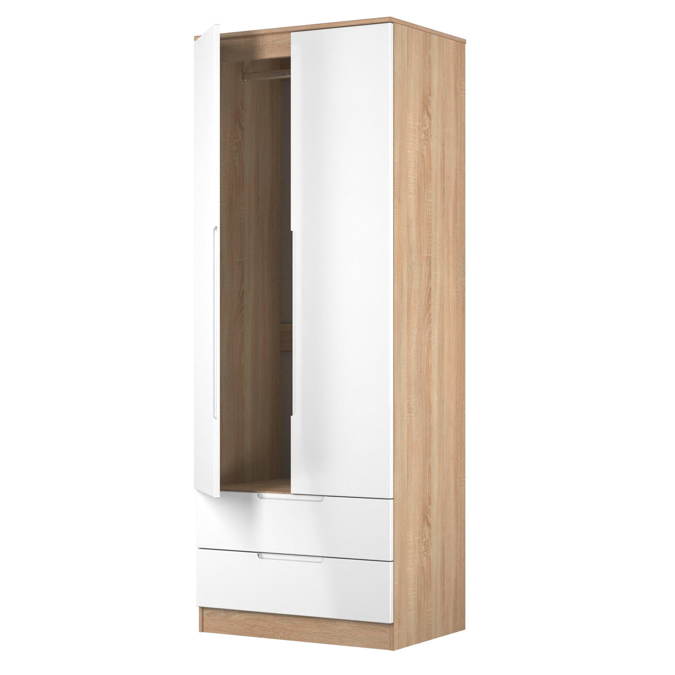 White & Oak - Welcome Furniture - Milan Tall 2 Drawer Double Wardrobe - Ready Assemb - 5