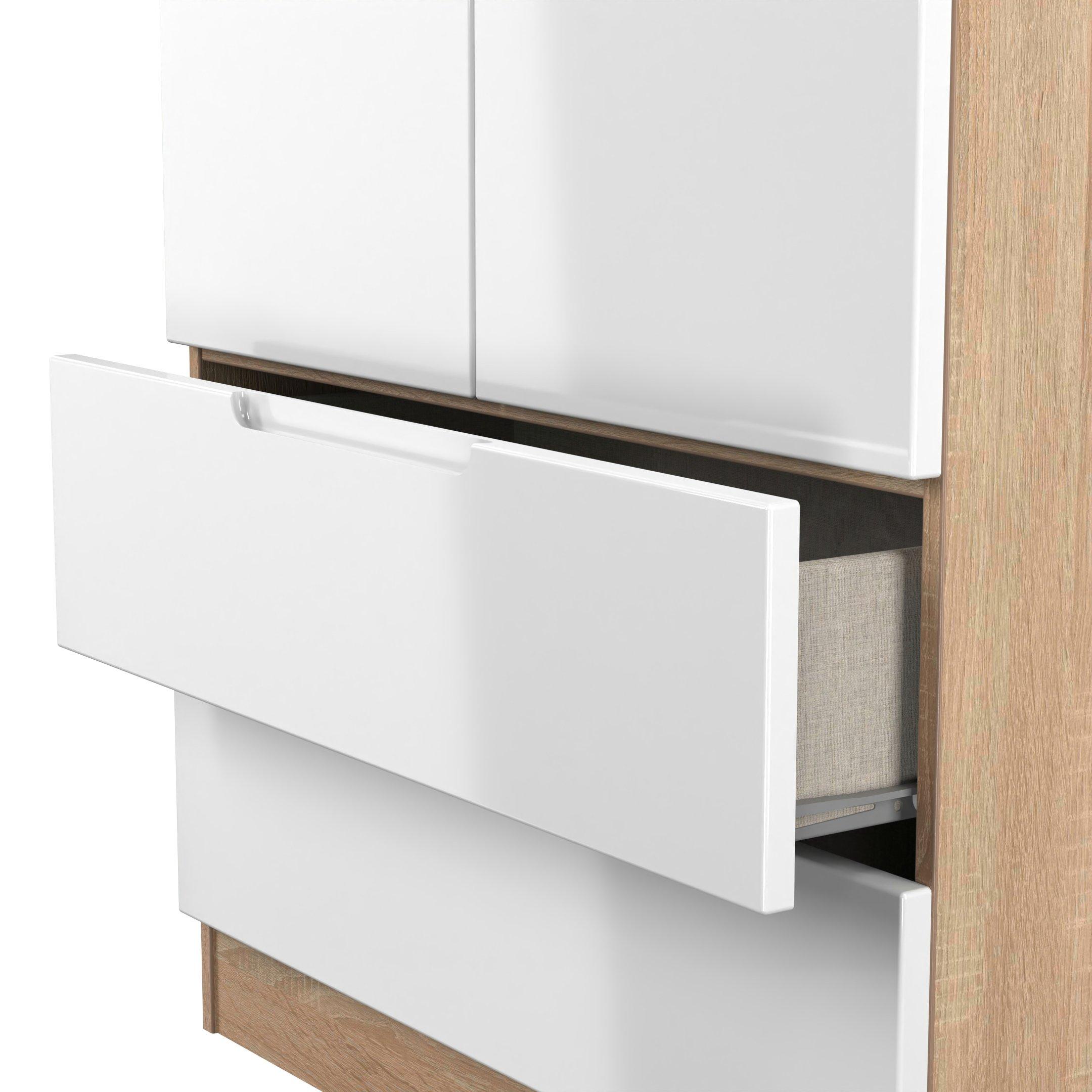 White & Oak - Welcome Furniture - Milan Tall 2 Drawer Double Wardrobe - Ready Assemb - 6