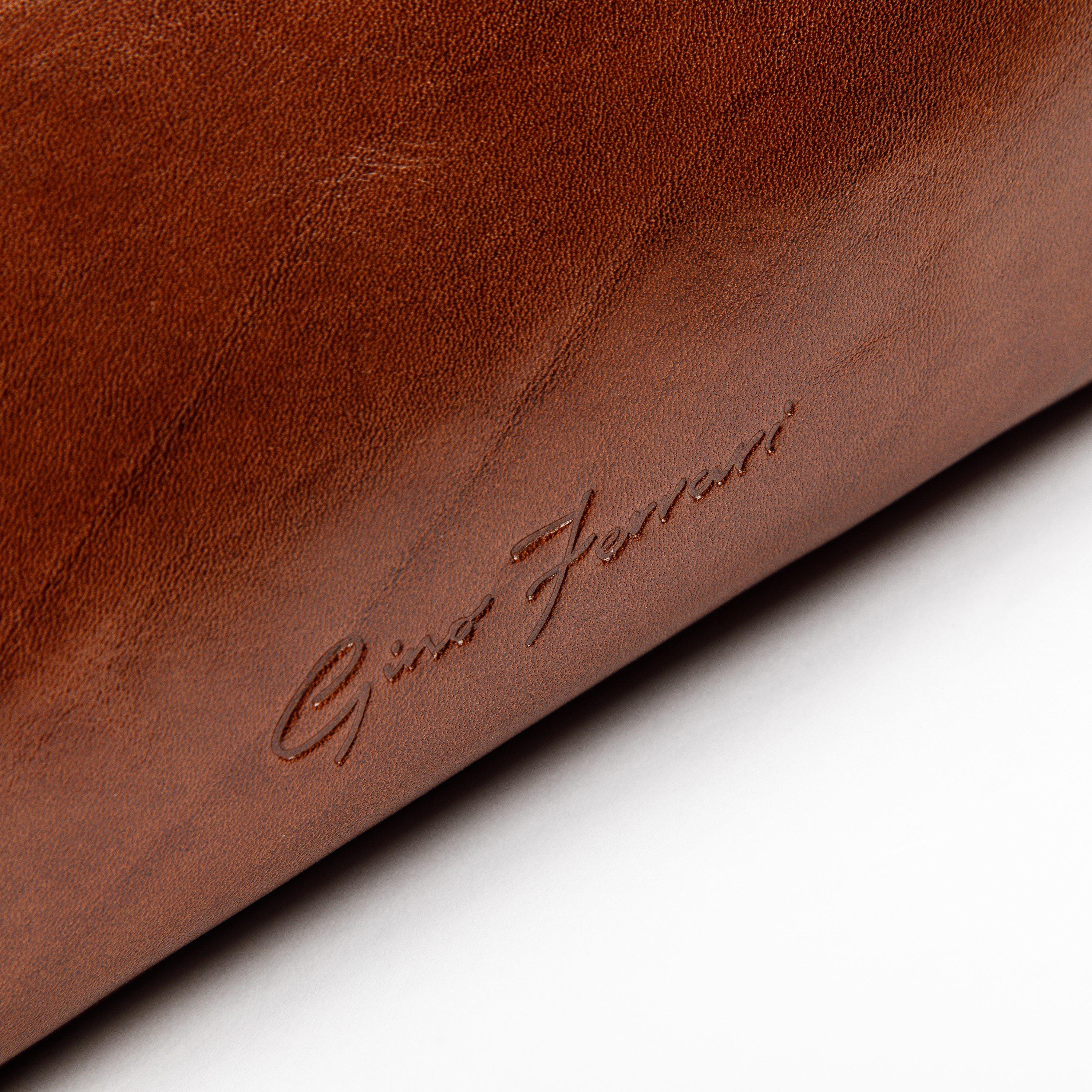 Cognac Gfw026-2 - Gino Ferrari - Embossed Travel Leather Washbag Internal Pocket - 4