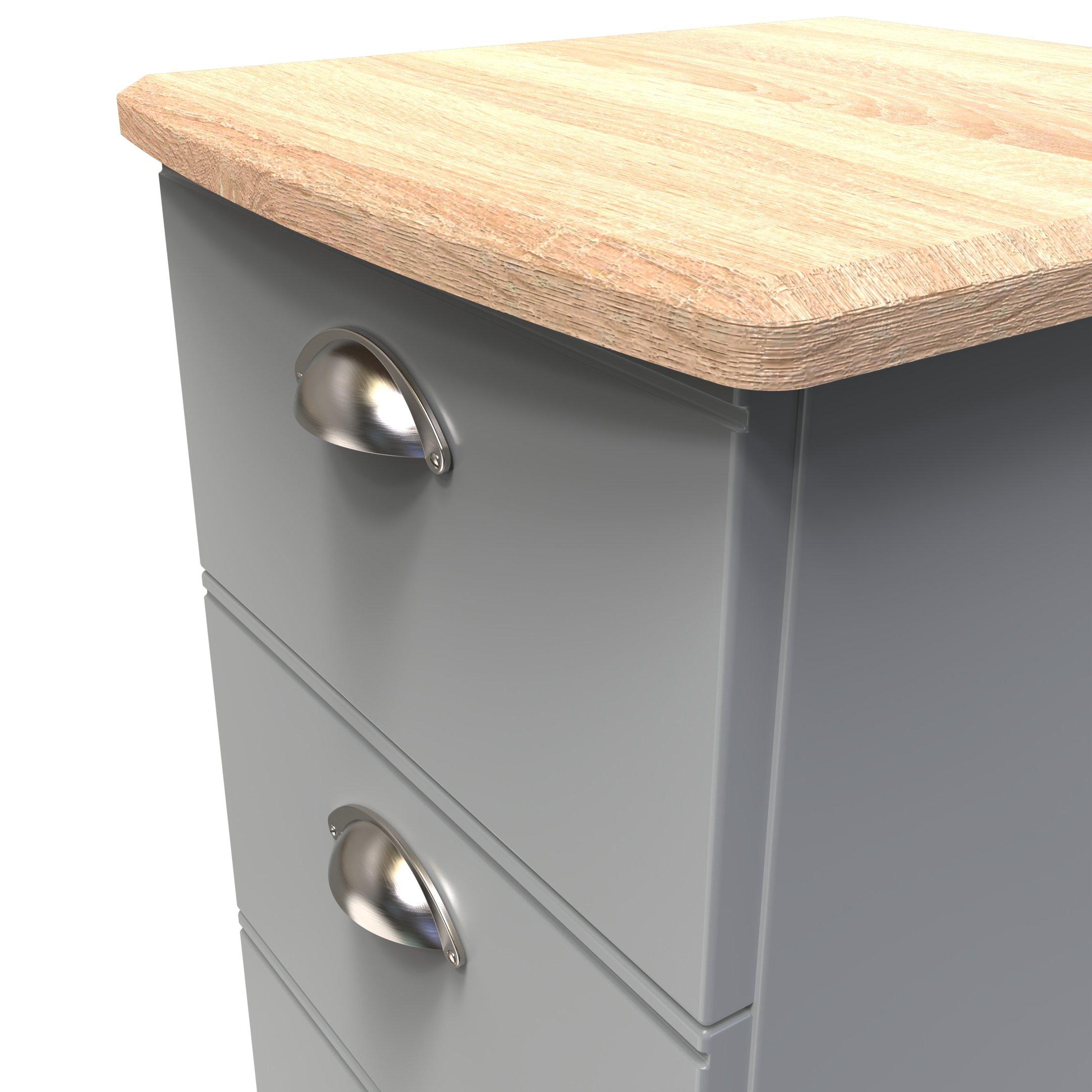 Dusk Grey & Oak - Welcome Furniture - Victoria 3 Drawer Bedside Cabinet - Ready Assemble - 4