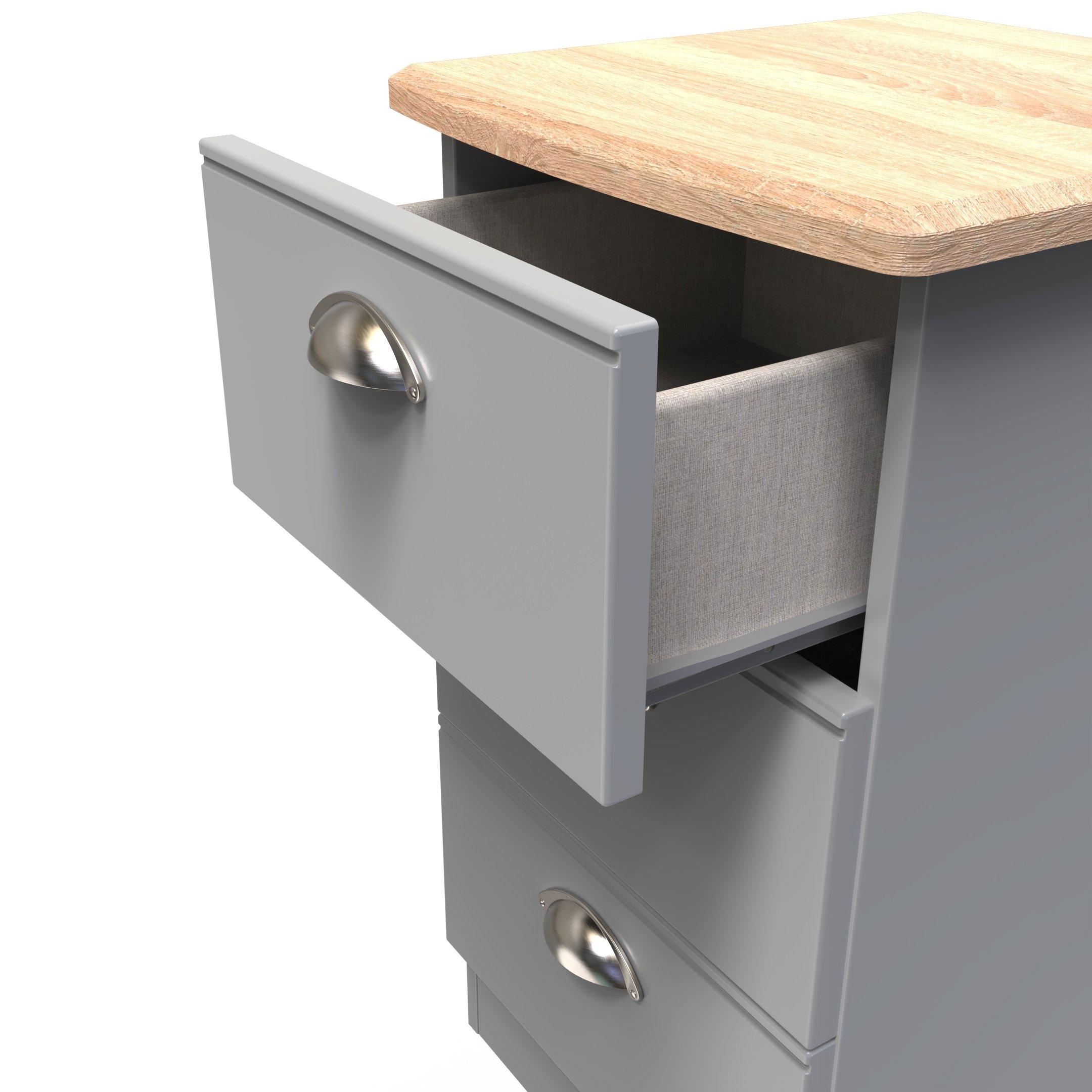 Dusk Grey & Oak - Welcome Furniture - Victoria 3 Drawer Bedside Cabinet - Ready Assemble - 5