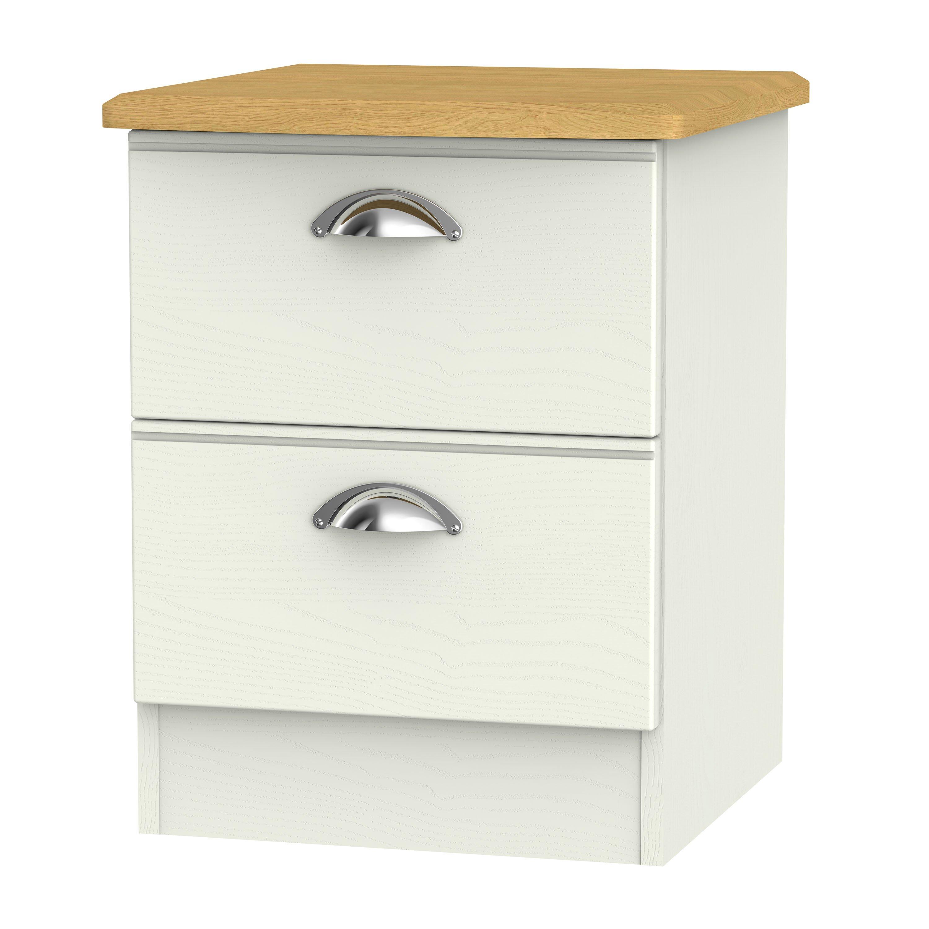 Cream Ash & Oak - Welcome Furniture - Victoria 2 Drawer Bedside Cabinet - Ready Assemble - 6
