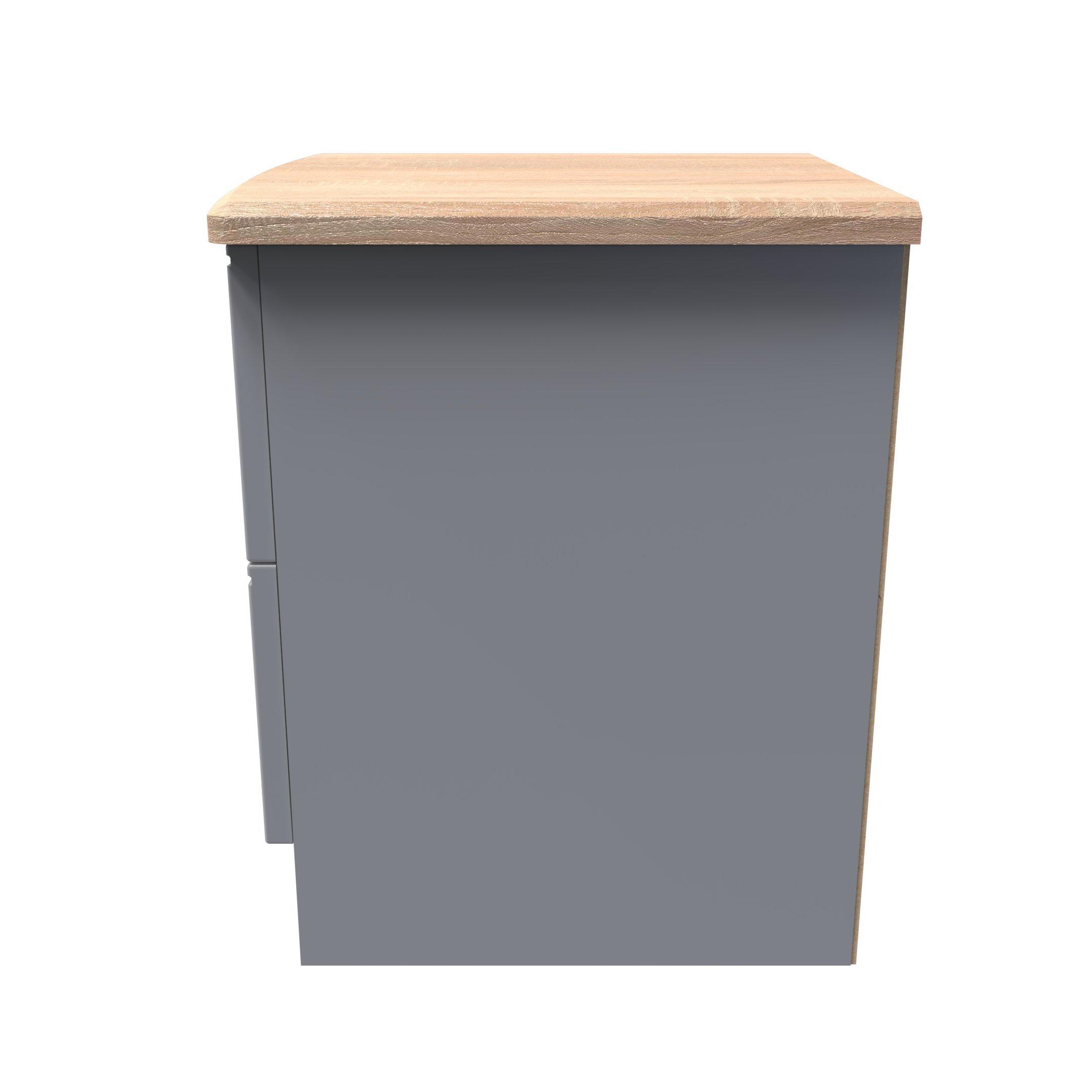 Dusk Grey & Oak - Welcome Furniture - Victoria 2 Drawer Bedside Cabinet - Ready Assemble - 2