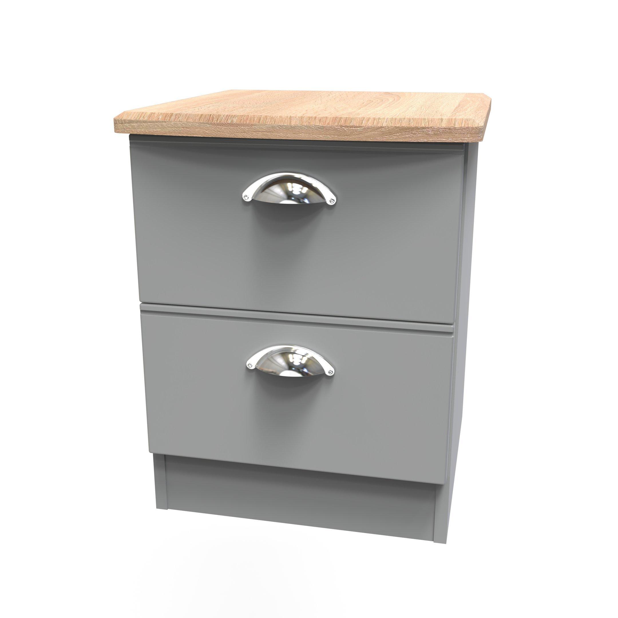 Dusk Grey & Oak - Welcome Furniture - Victoria 2 Drawer Bedside Cabinet - Ready Assemble - 3
