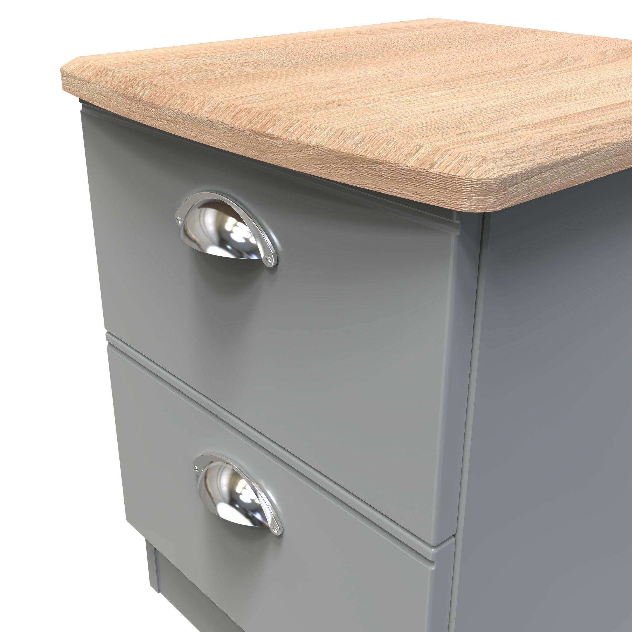 Dusk Grey & Oak - Welcome Furniture - Victoria 2 Drawer Bedside Cabinet - Ready Assemble - 4