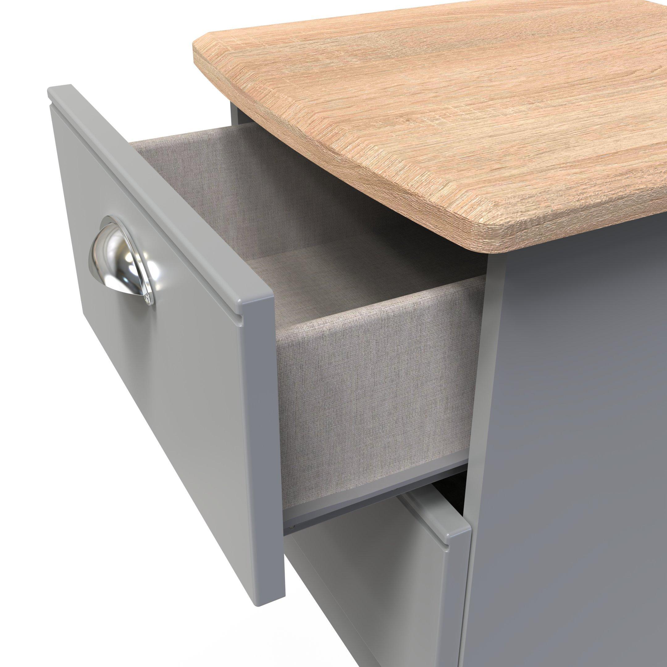 Dusk Grey & Oak - Welcome Furniture - Victoria 2 Drawer Bedside Cabinet - Ready Assemble - 5